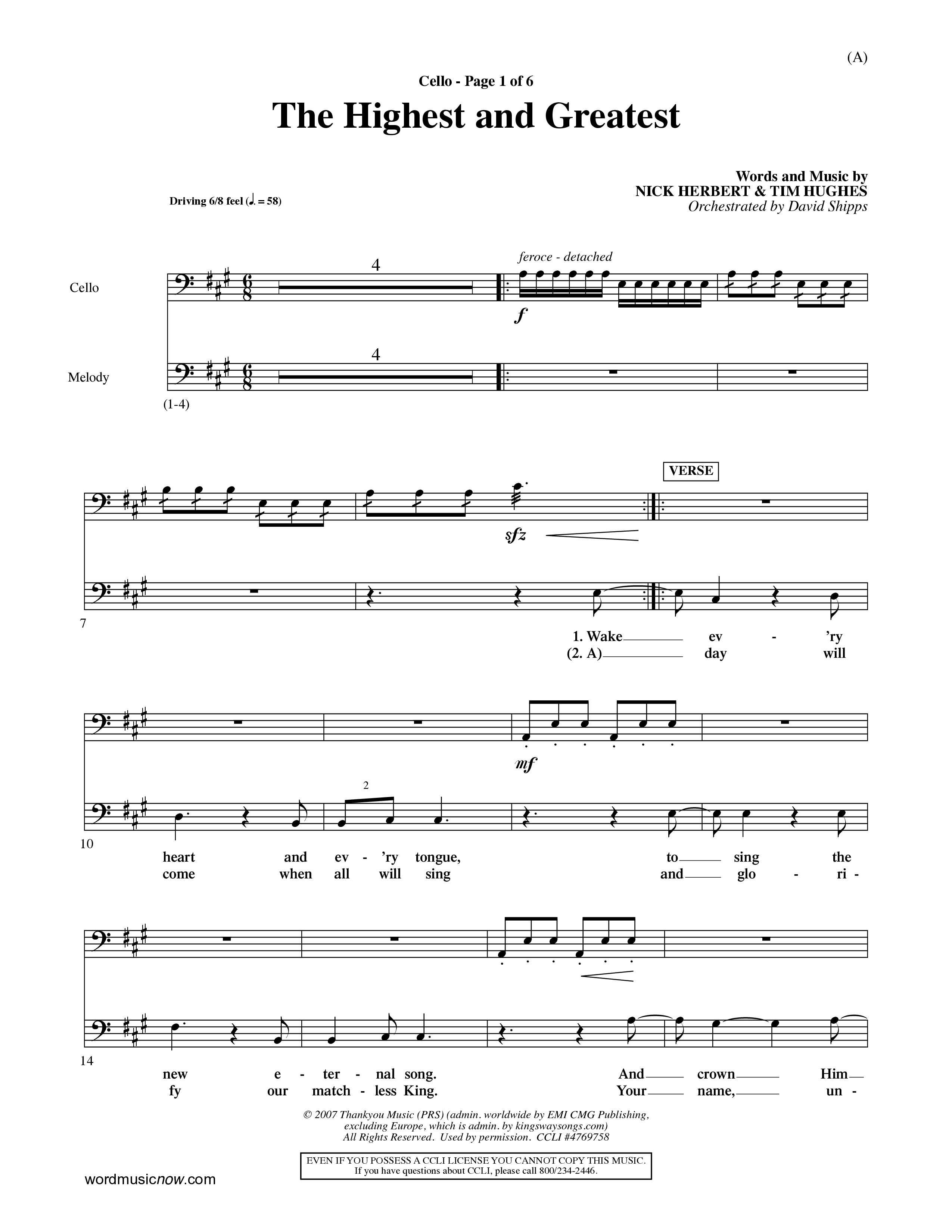 The Highest And The Greatest (Choral Anthem SATB) Cello (Word Music Choral / Arr. David Shipps)