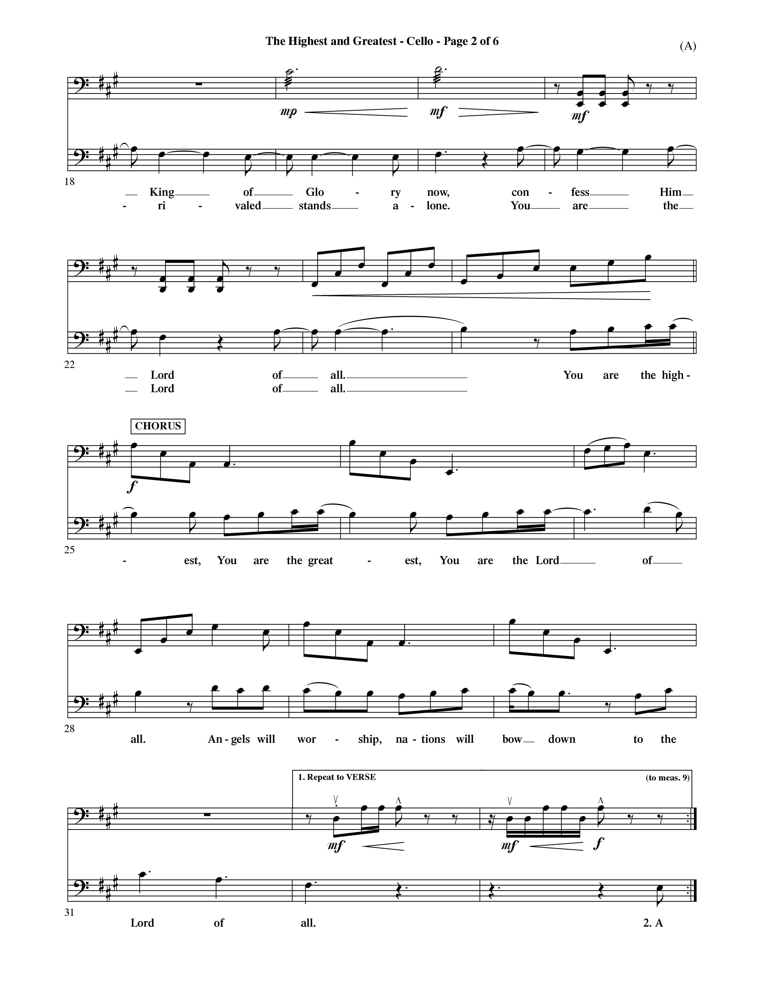 The Highest And The Greatest (Choral Anthem SATB) Cello (Word Music Choral / Arr. David Shipps)