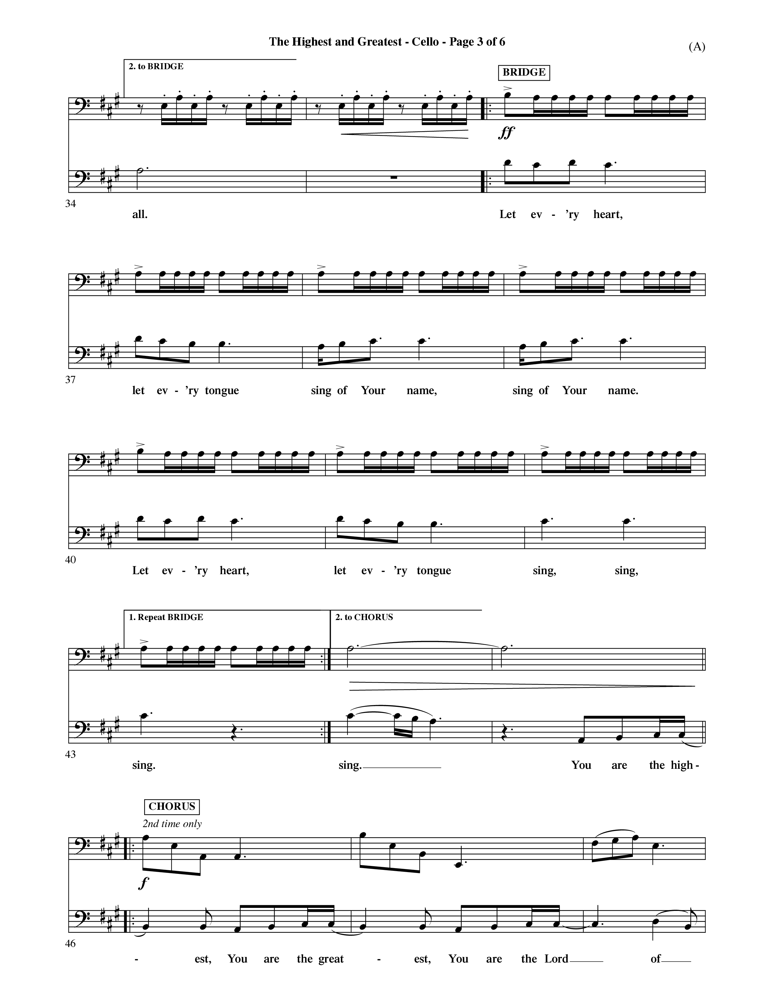 The Highest And The Greatest (Choral Anthem SATB) Cello (Word Music Choral / Arr. David Shipps)