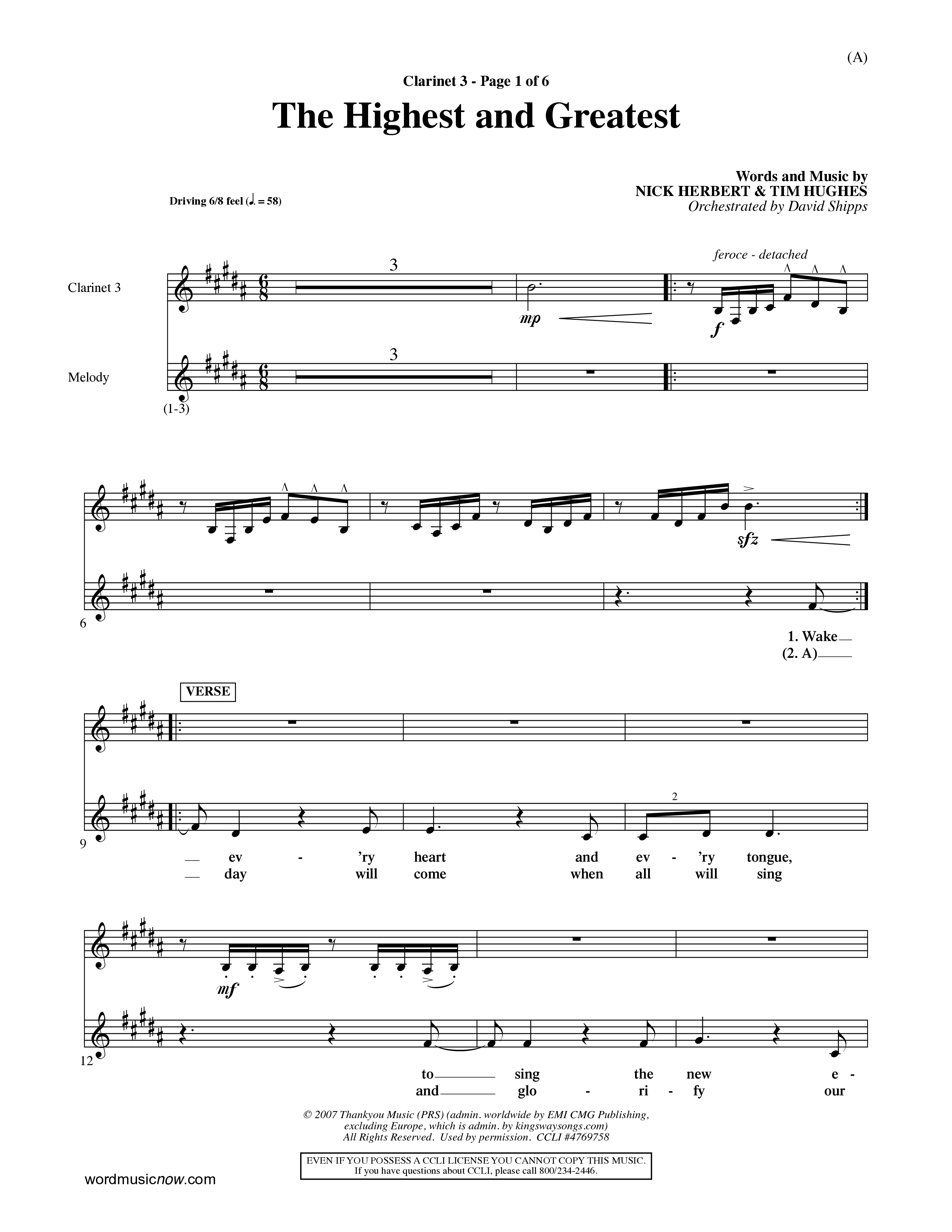 The Highest And The Greatest (Choral Anthem SATB) Clarinet 3 (Word Music Choral / Arr. David Shipps)
