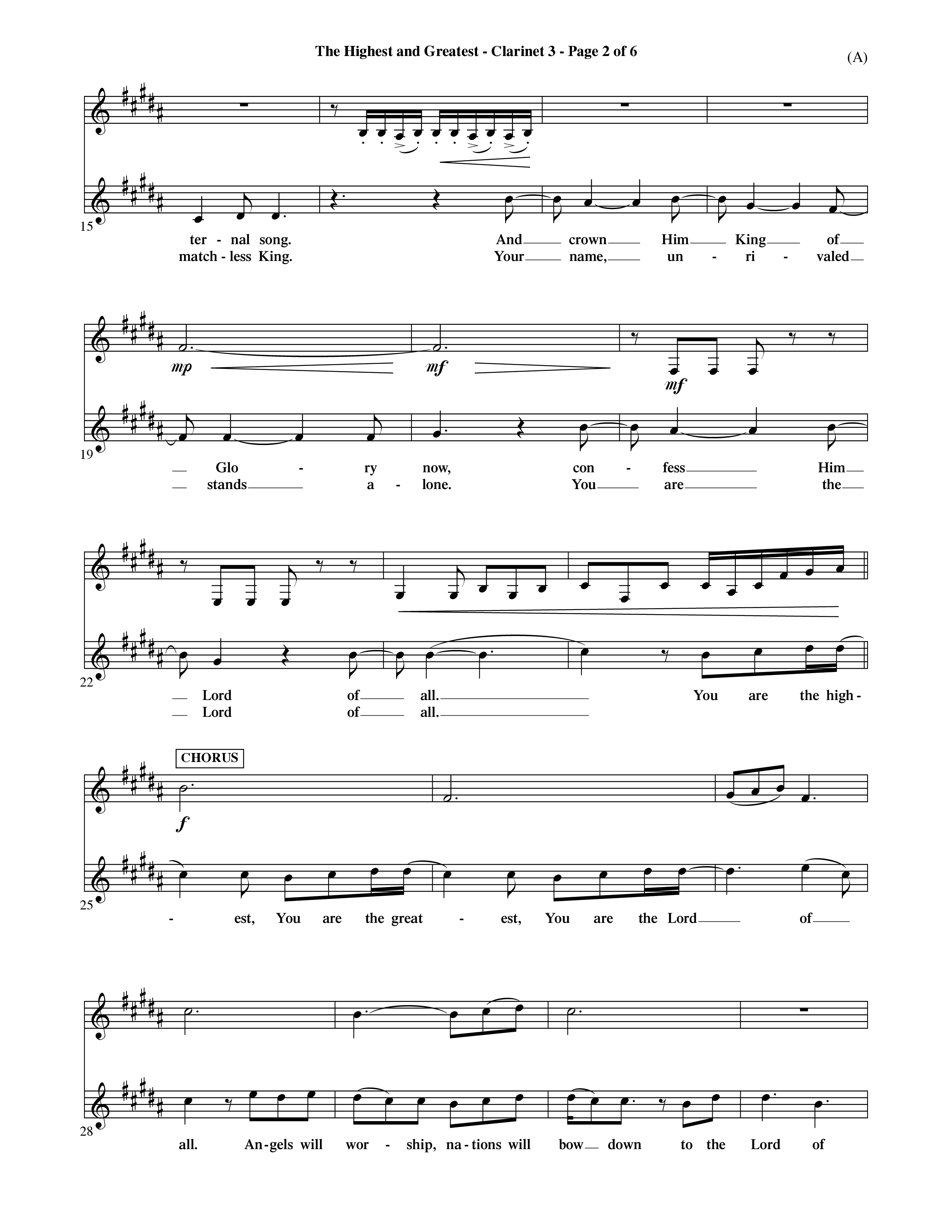 The Highest And The Greatest (Choral Anthem SATB) Clarinet 3 (Word Music Choral / Arr. David Shipps)