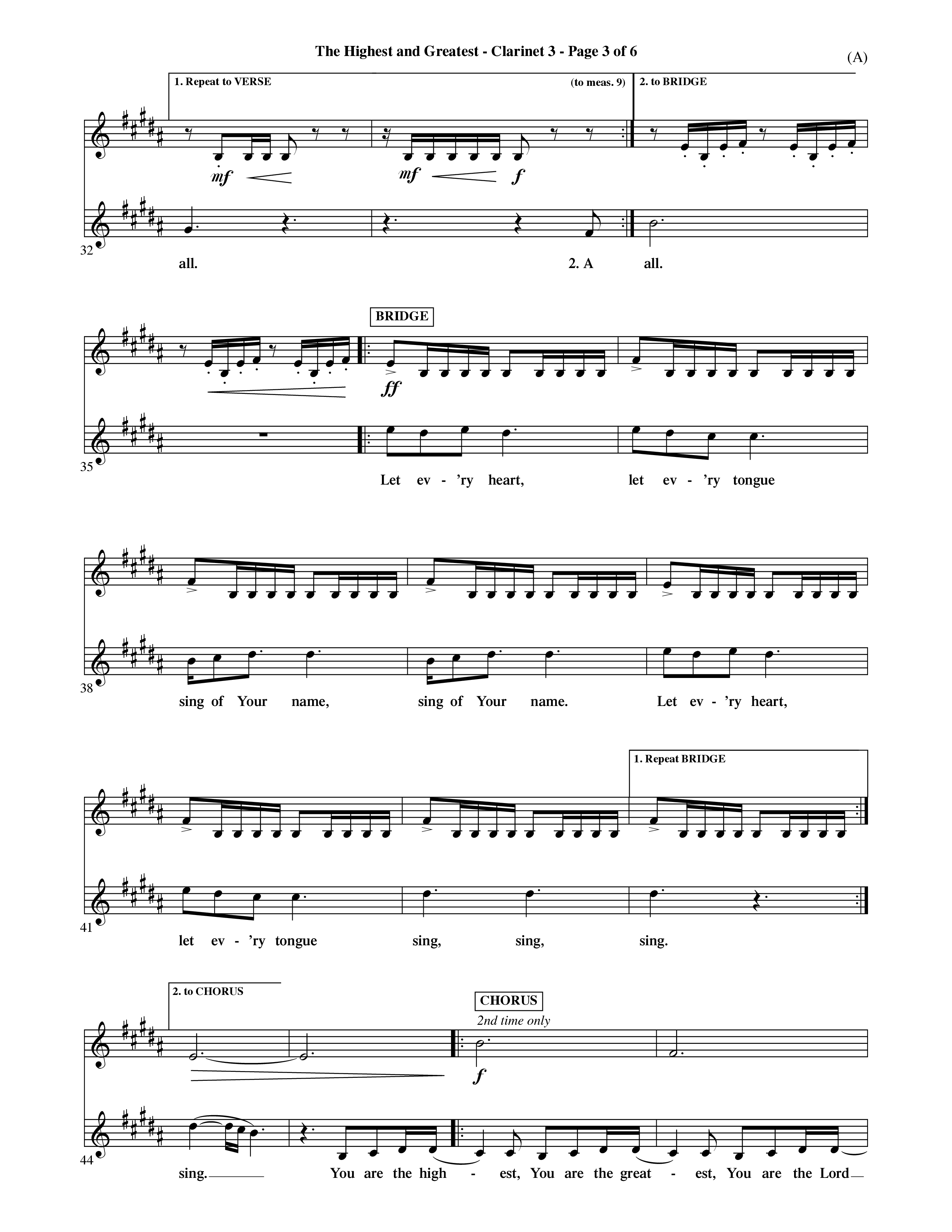 The Highest And The Greatest (Choral Anthem SATB) Clarinet 3 (Word Music Choral / Arr. David Shipps)