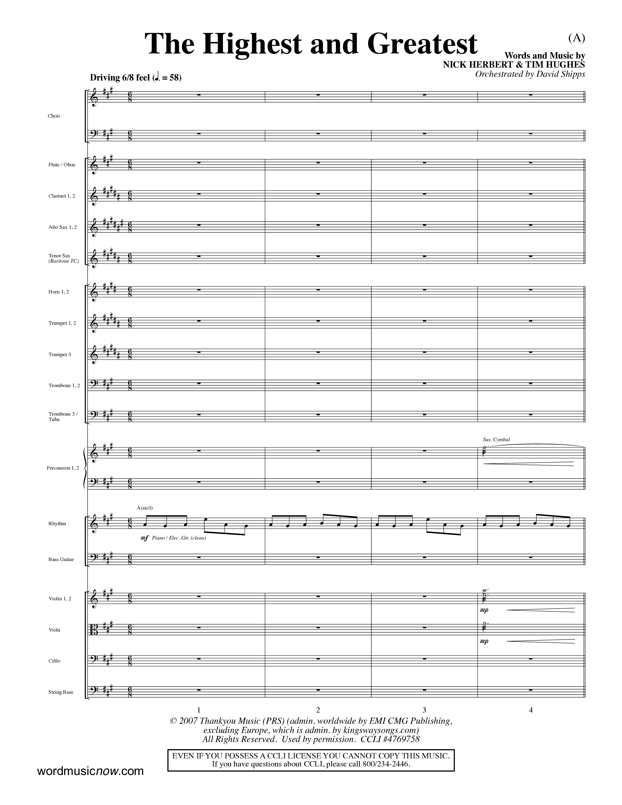 The Highest And The Greatest (Choral Anthem SATB) Orchestration (Word Music Choral / Arr. David Shipps)