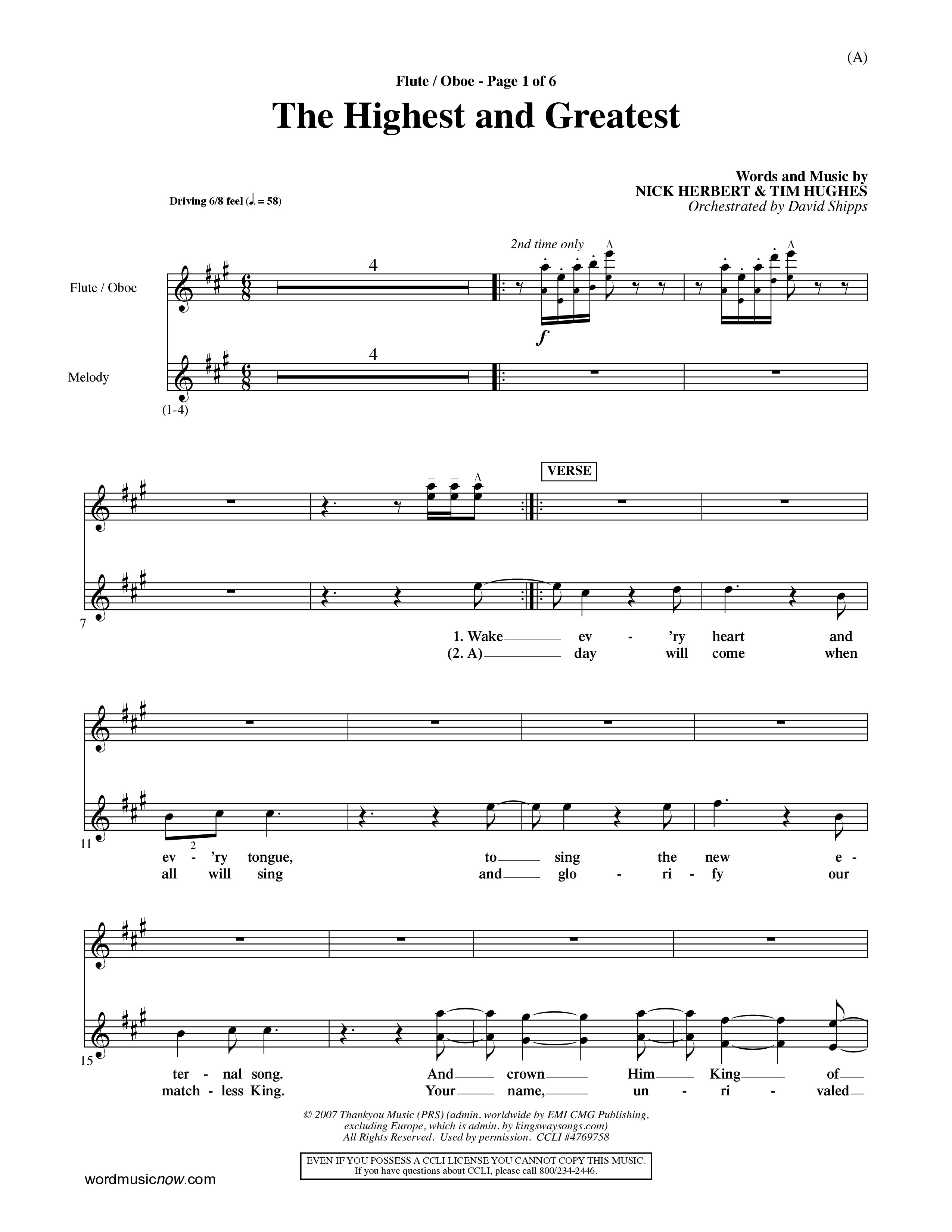 The Highest And The Greatest (Choral Anthem SATB) Flute/Oboe (Word Music Choral / Arr. David Shipps)