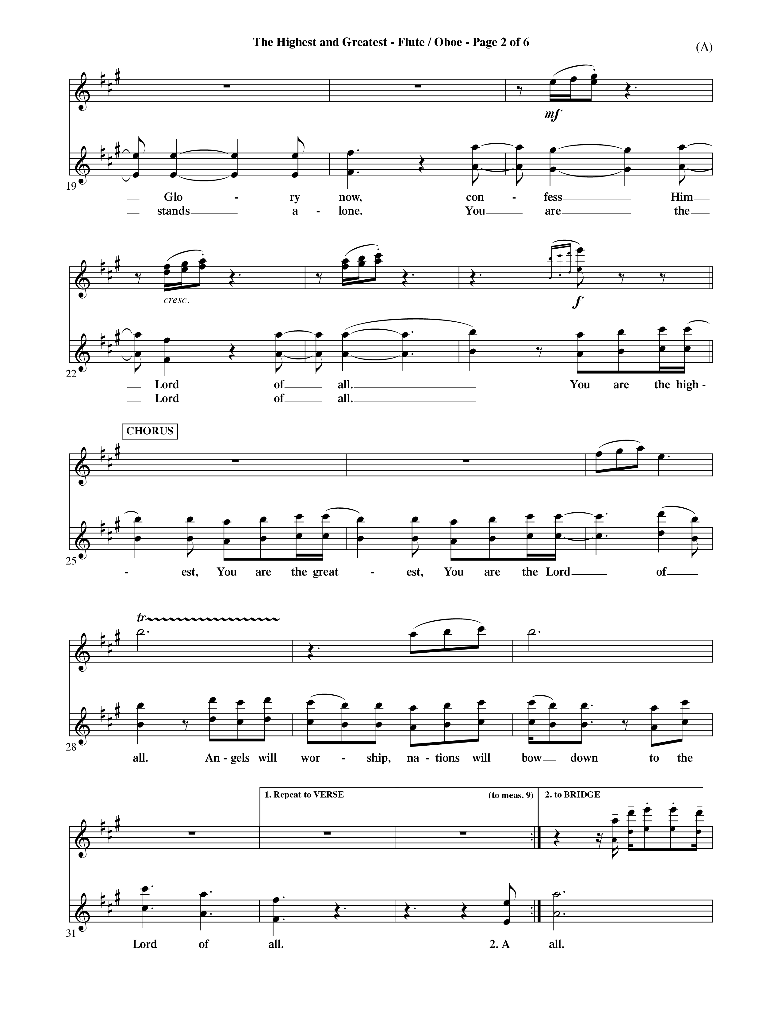 The Highest And The Greatest (Choral Anthem SATB) Flute/Oboe (Word Music Choral / Arr. David Shipps)