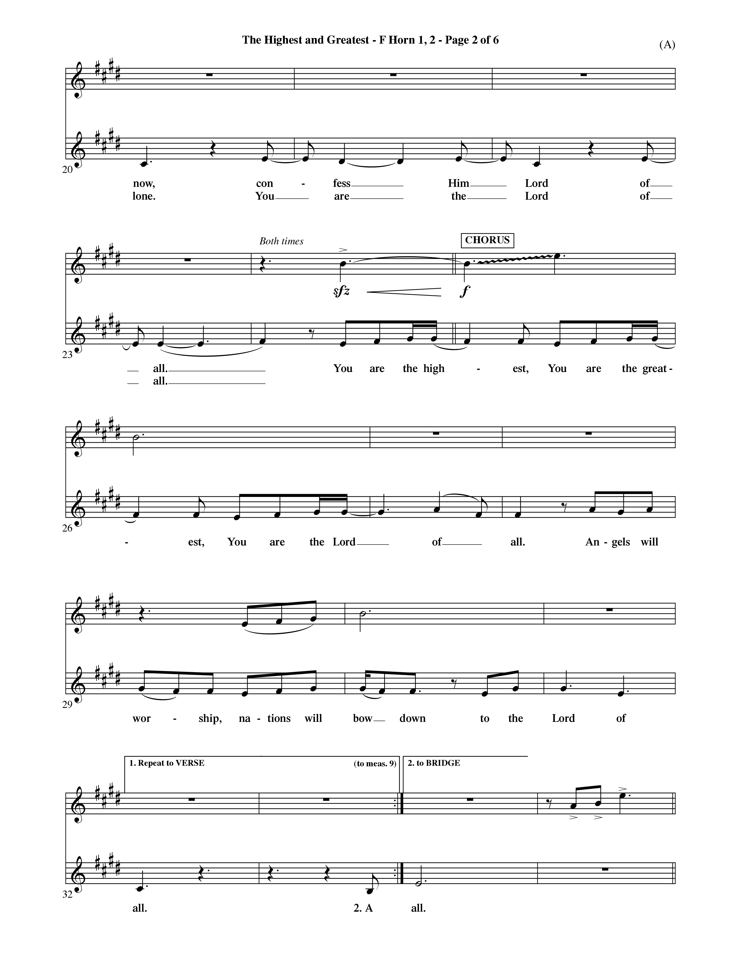 The Highest And The Greatest (Choral Anthem SATB) French Horn (Word Music Choral / Arr. David Shipps)