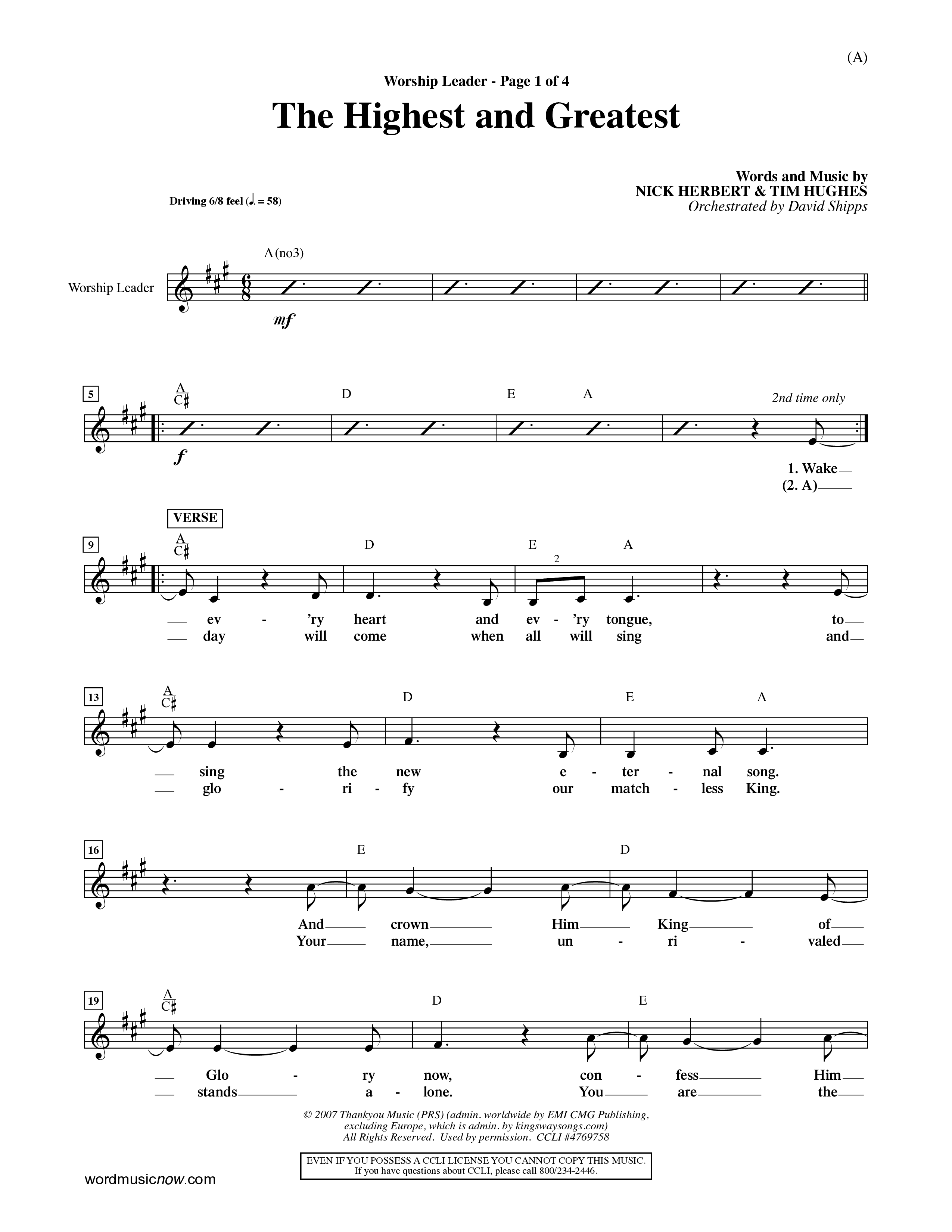 The Highest And The Greatest (Choral Anthem SATB) Rhythm Pack (Word Music Choral / Arr. David Shipps)