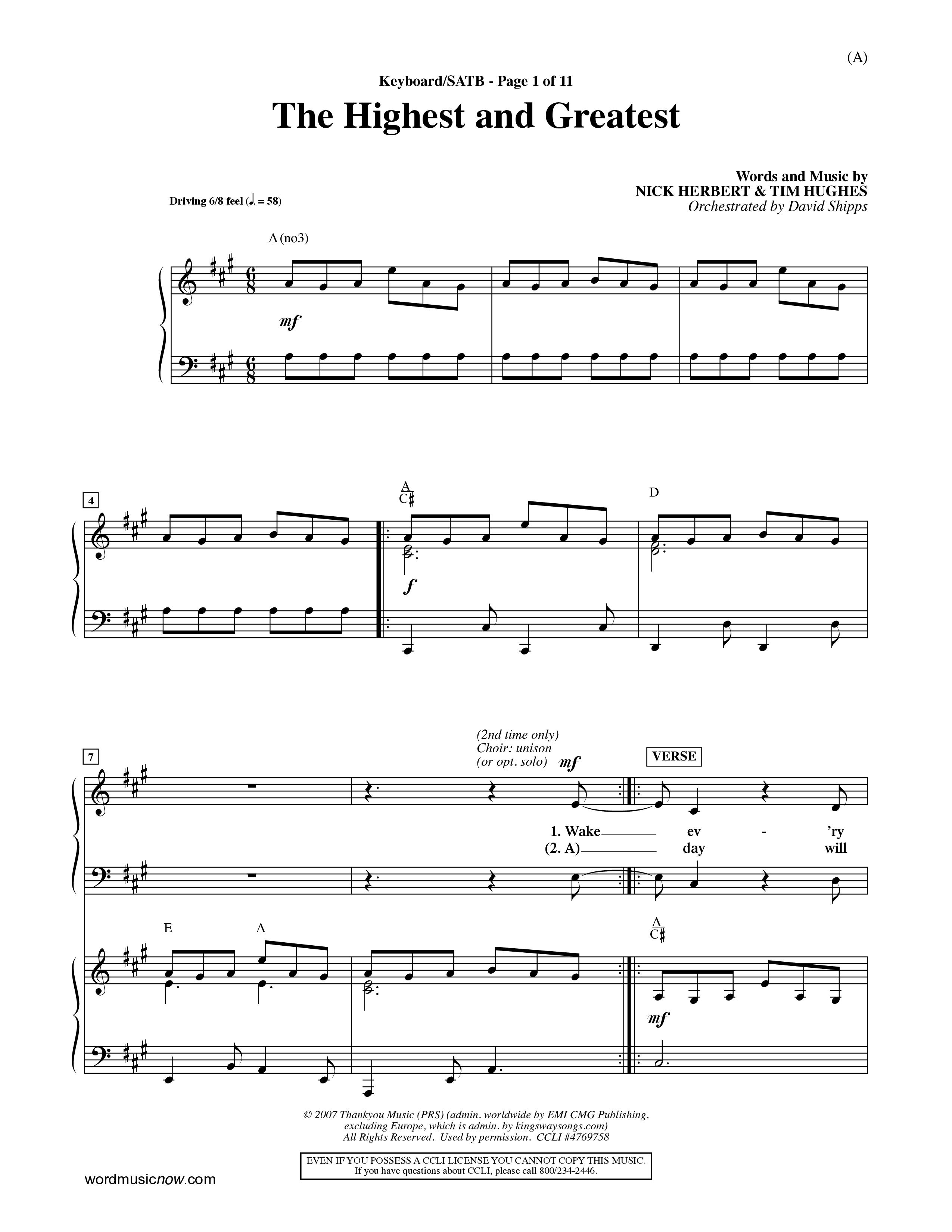 The Highest And The Greatest (Choral Anthem SATB) Keyboard/Vocal (SATB) (Word Music Choral / Arr. David Shipps)
