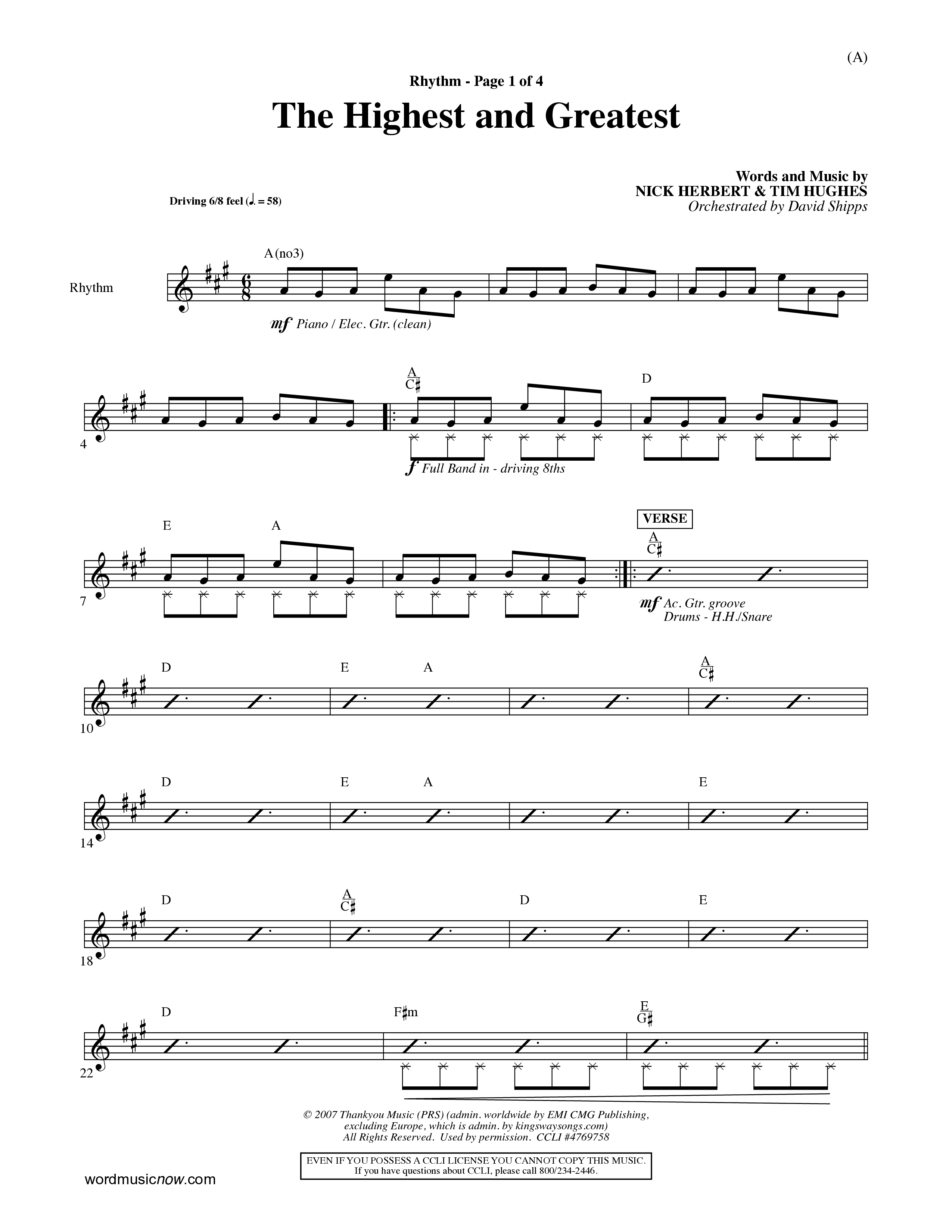 The Highest And The Greatest (Choral Anthem SATB) Rhythm Chart (Word Music Choral / Arr. David Shipps)