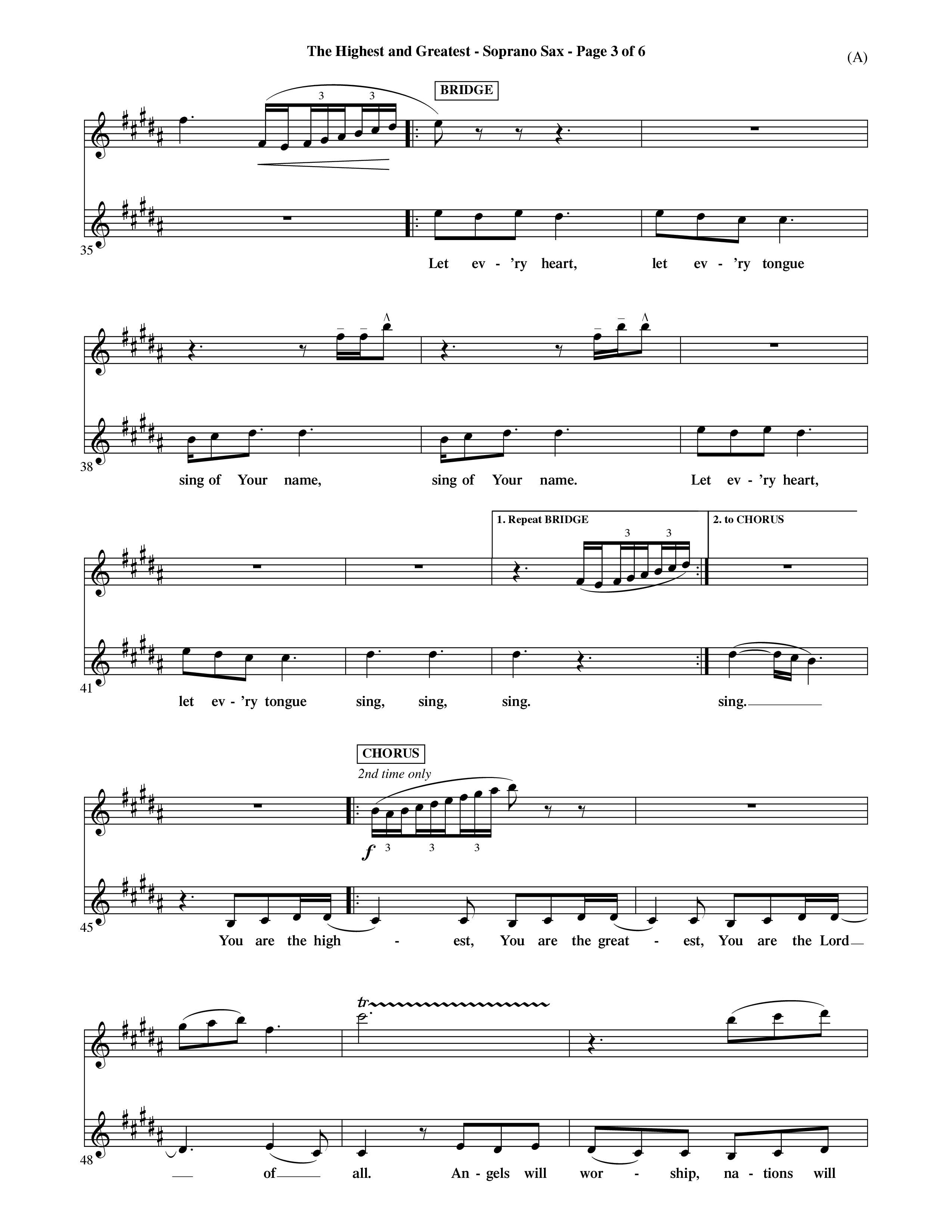 The Highest And The Greatest (Choral Anthem SATB) Saxophone (Word Music Choral / Arr. David Shipps)