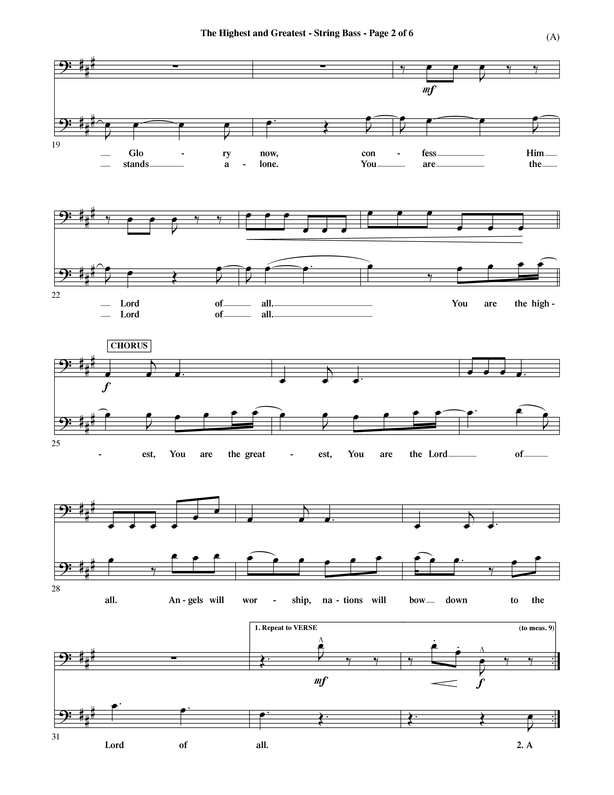 The Highest And The Greatest (Choral Anthem SATB) String Bass (Word Music Choral / Arr. David Shipps)