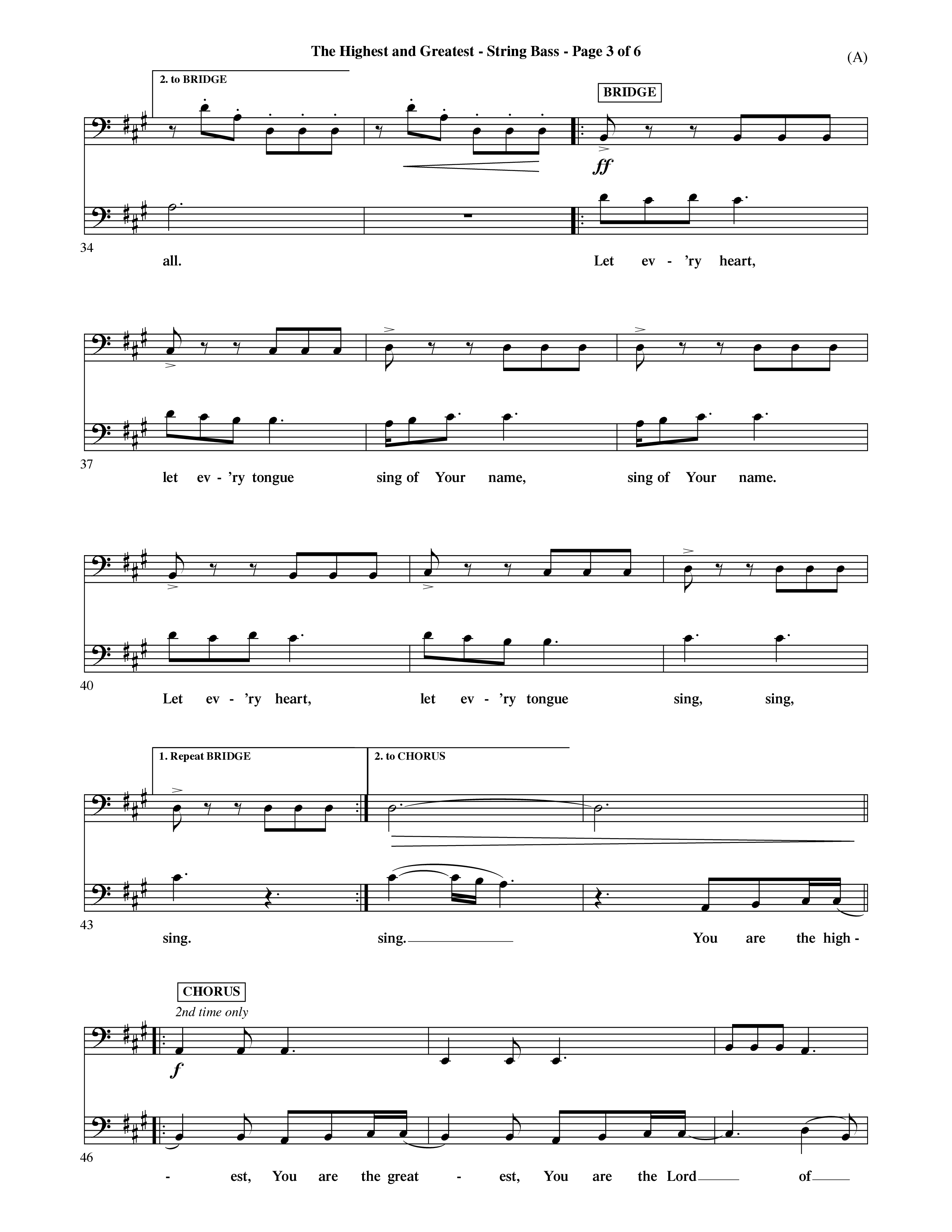 The Highest And The Greatest (Choral Anthem SATB) String Bass (Word Music Choral / Arr. David Shipps)