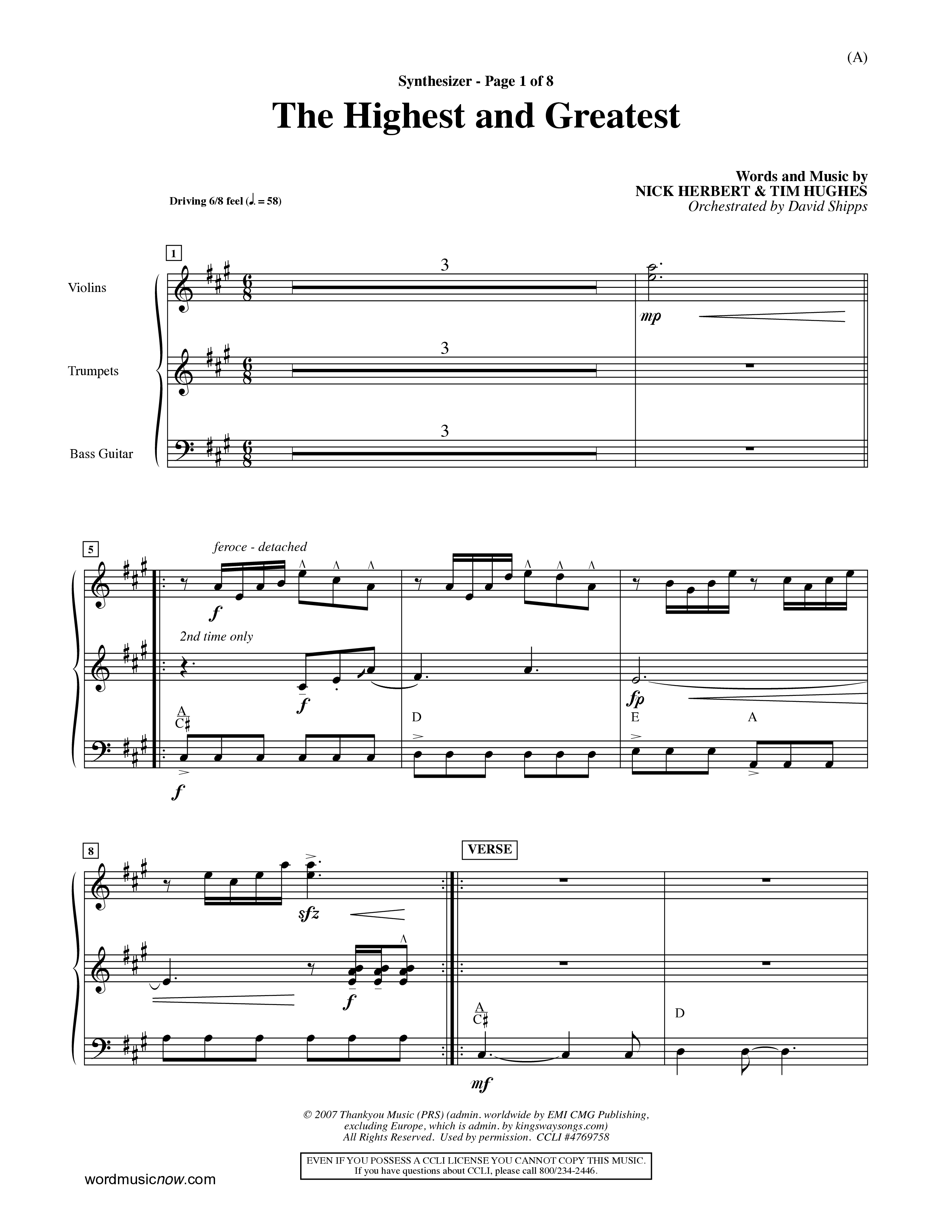 The Highest And The Greatest (Choral Anthem SATB) Synth (Word Music Choral / Arr. David Shipps)