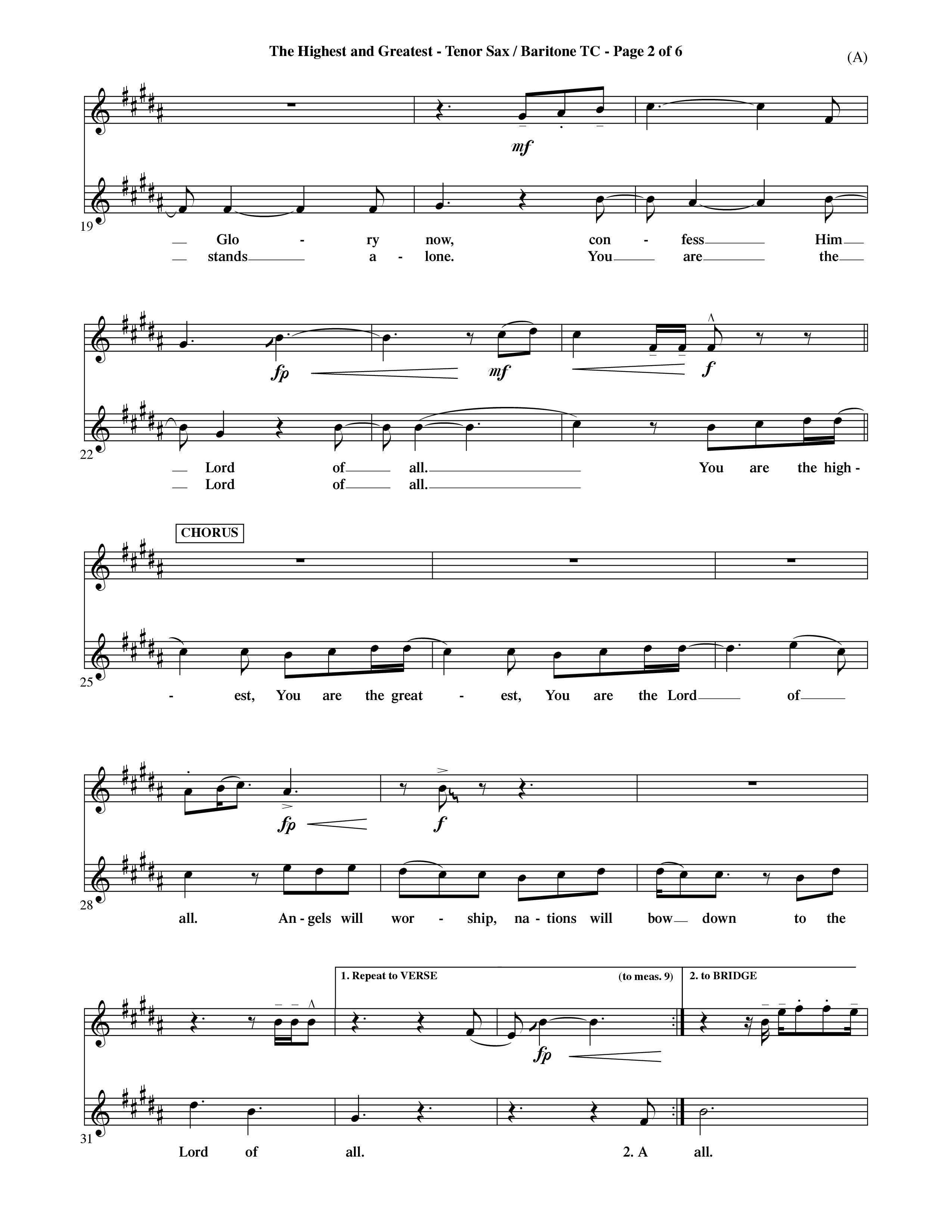 The Highest And The Greatest (Choral Anthem SATB) Tenor Sax/Baritone T.C. (Word Music Choral / Arr. David Shipps)
