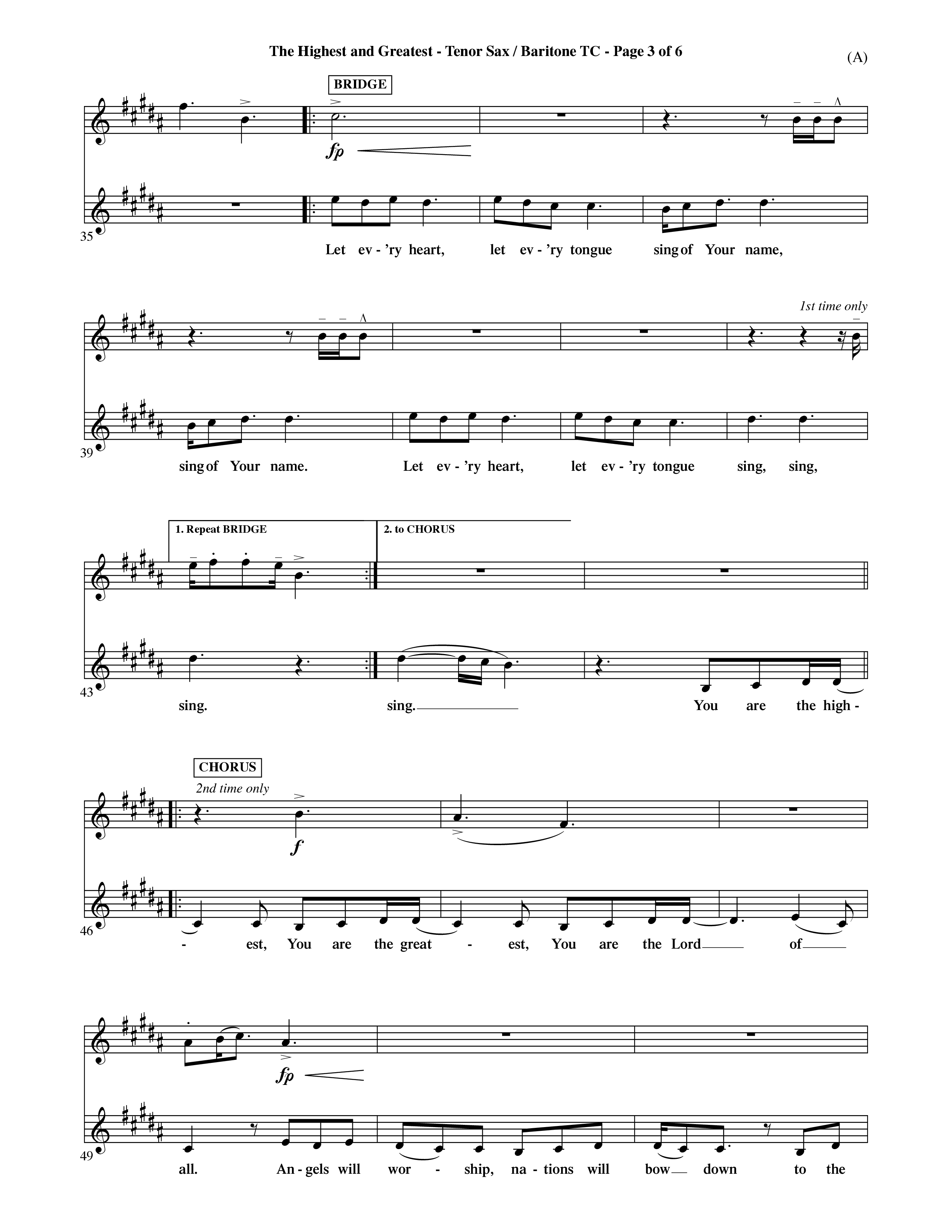 The Highest And The Greatest (Choral Anthem SATB) Tenor Sax/Baritone T.C. (Word Music Choral / Arr. David Shipps)