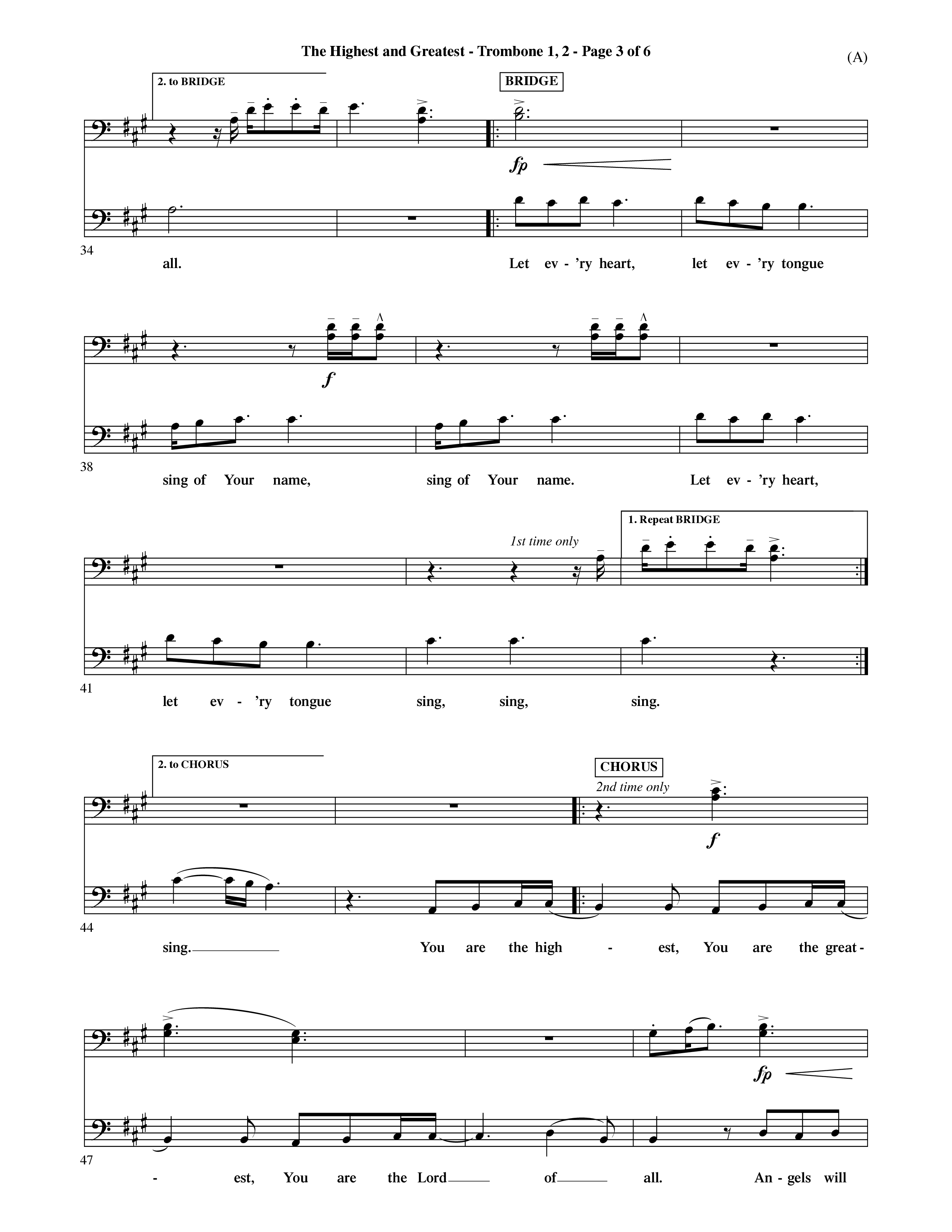 The Highest And The Greatest (Choral Anthem SATB) Trombone 1/2 (Word Music Choral / Arr. David Shipps)