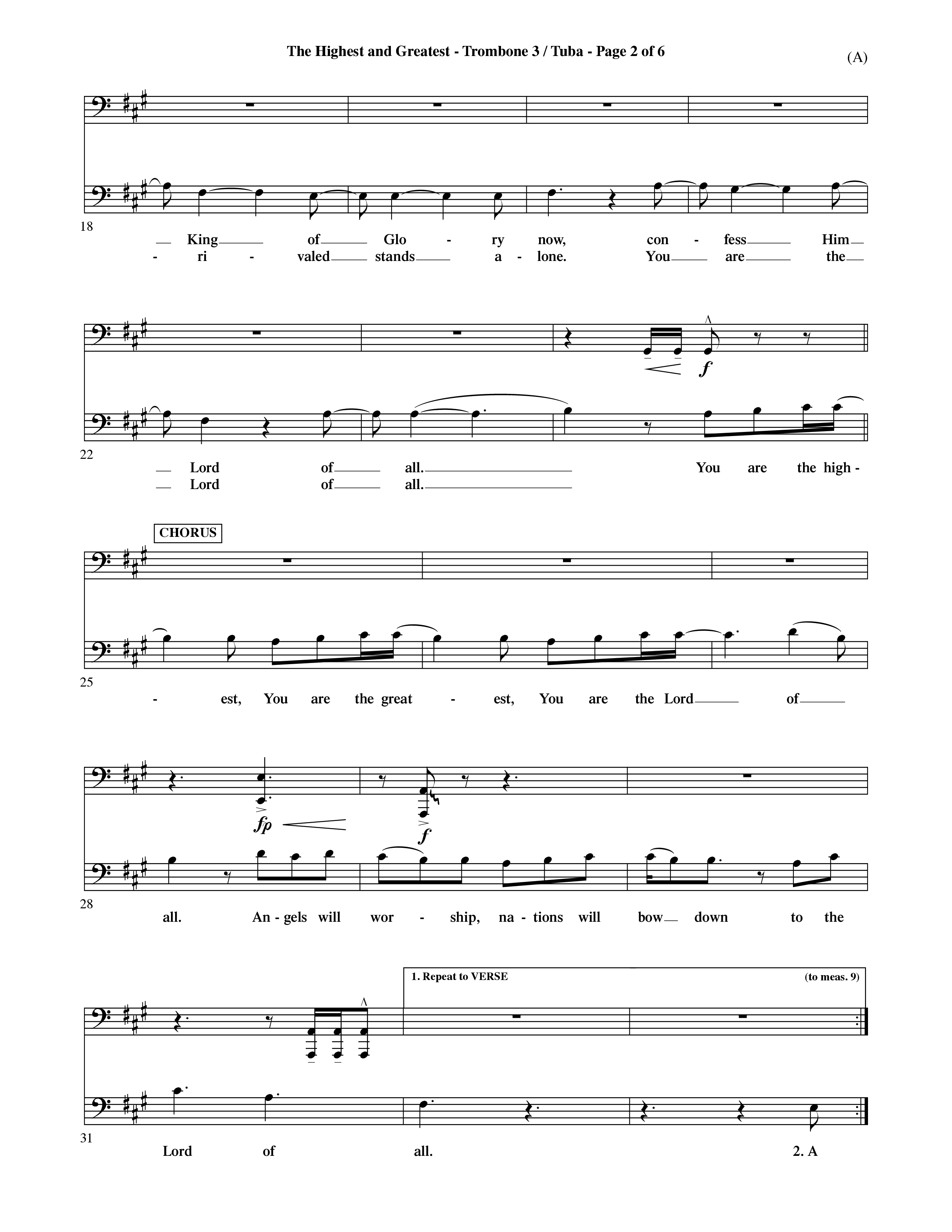 The Highest And The Greatest (Choral Anthem SATB) Trombone 3/Tuba (Word Music Choral / Arr. David Shipps)