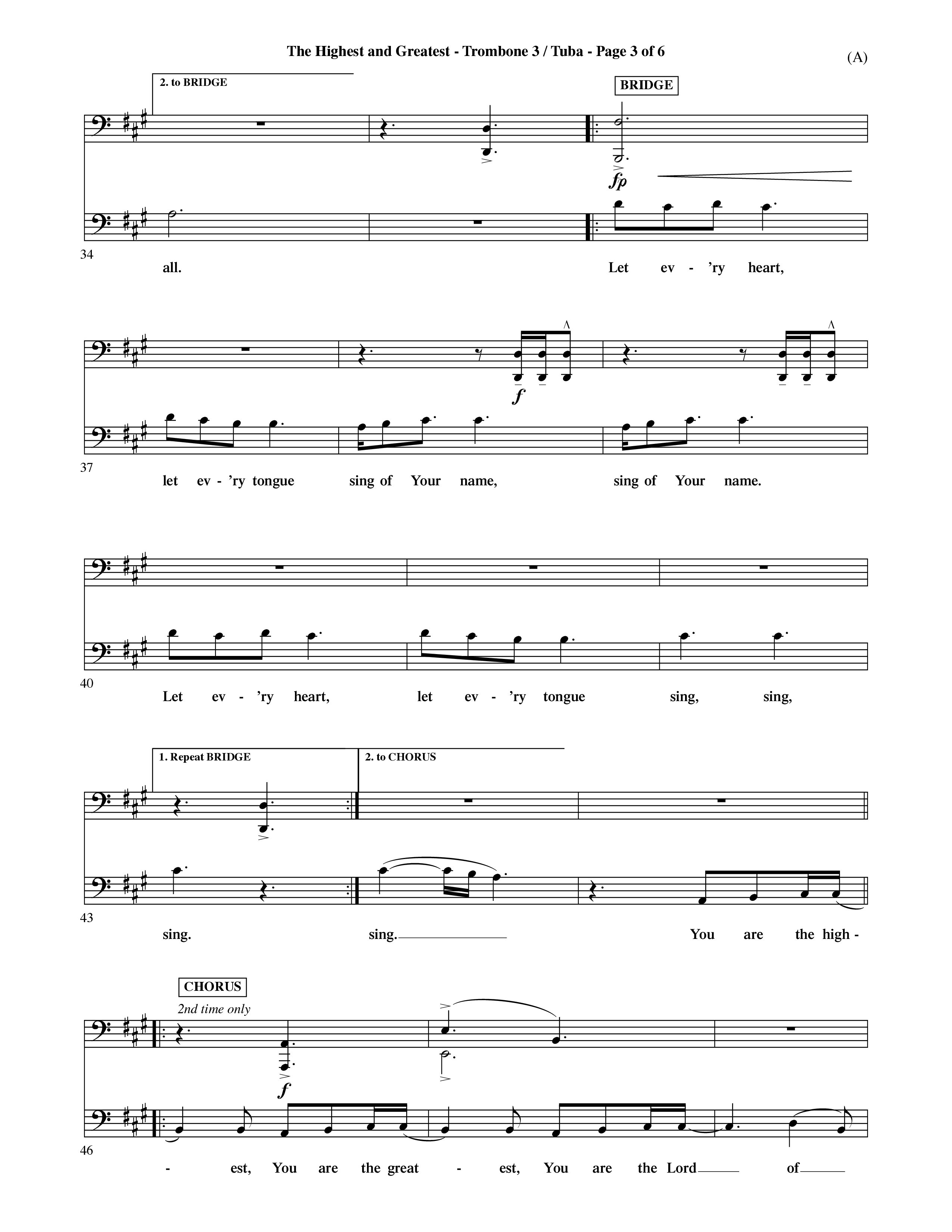 The Highest And The Greatest (Choral Anthem SATB) Trombone 3/Tuba (Word Music Choral / Arr. David Shipps)