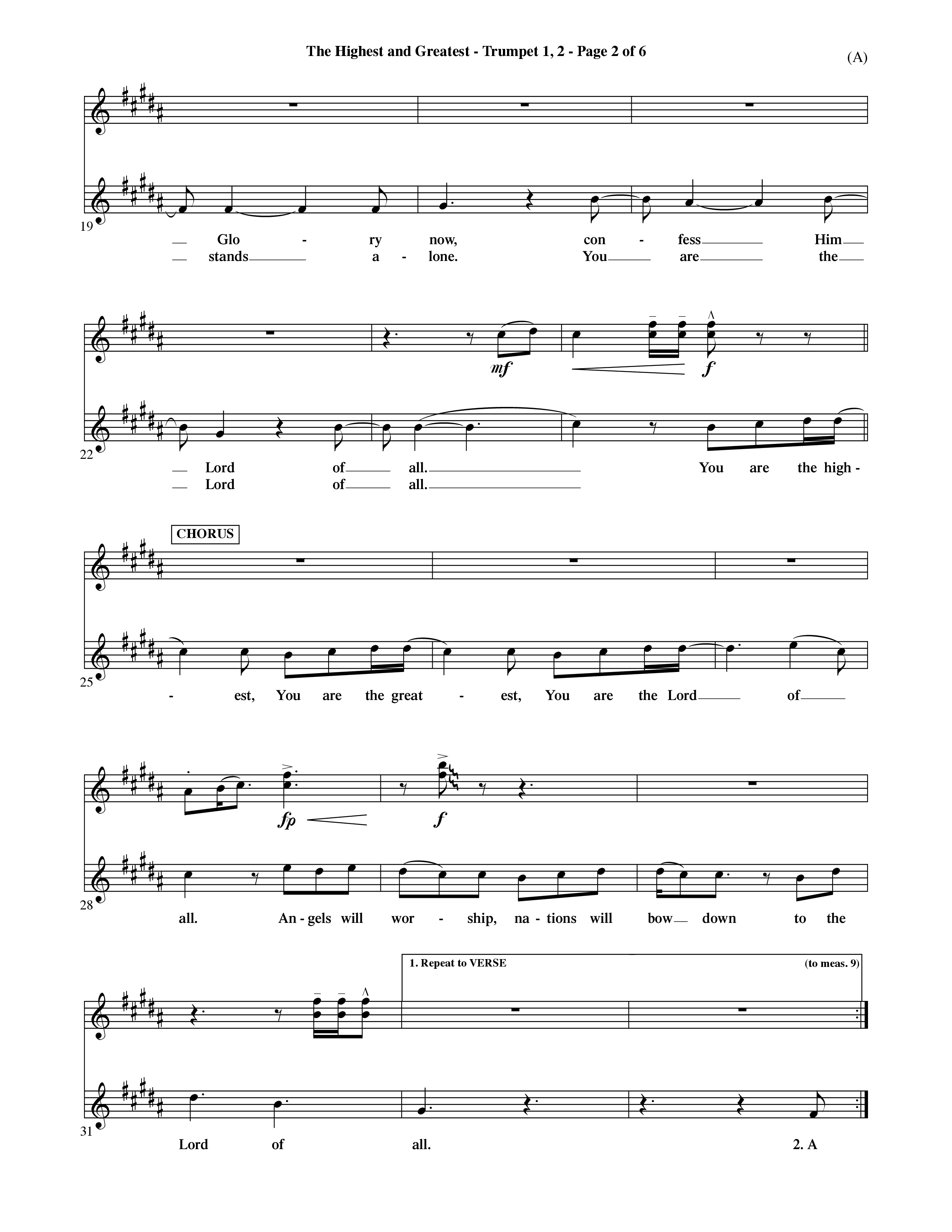 The Highest And The Greatest (Choral Anthem SATB) Trumpet 1,2 (Word Music Choral / Arr. David Shipps)