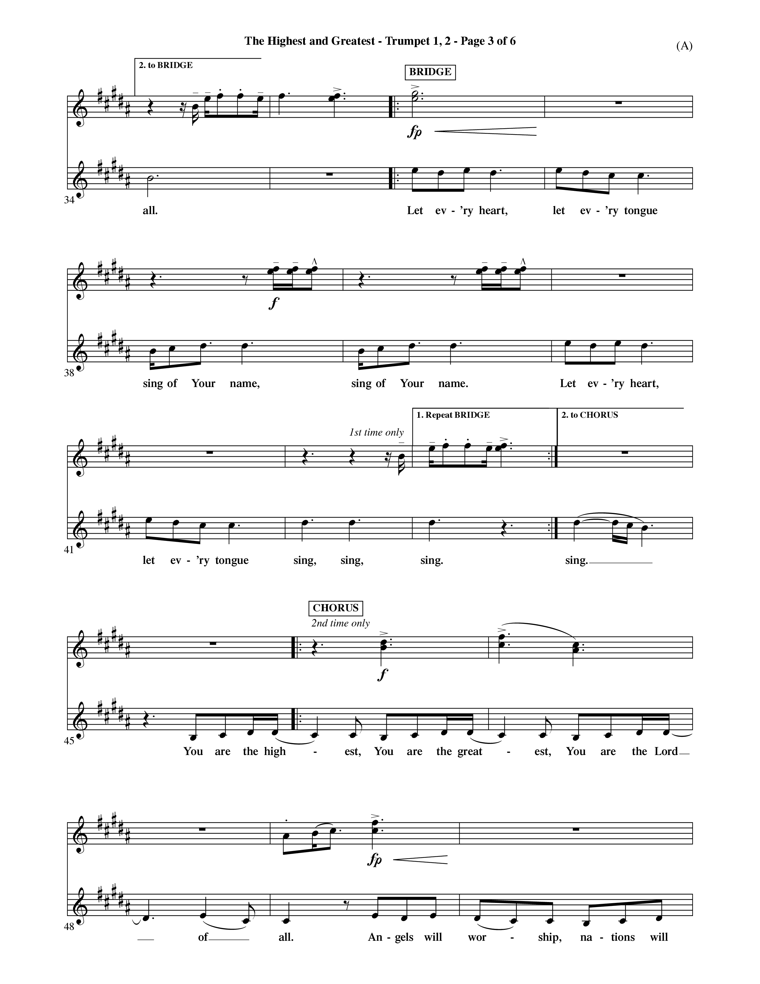 The Highest And The Greatest (Choral Anthem SATB) Trumpet 1,2 (Word Music Choral / Arr. David Shipps)