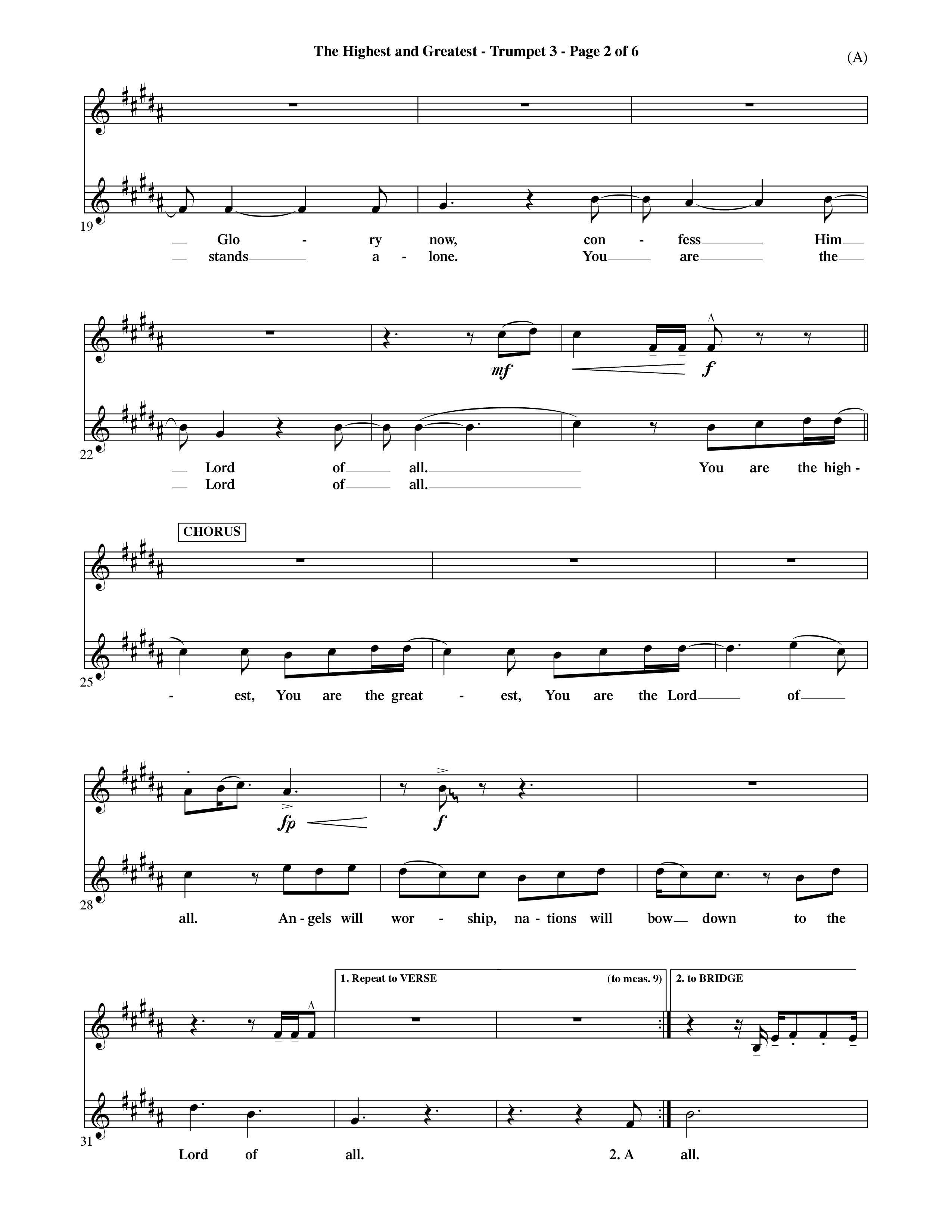 The Highest And The Greatest (Choral Anthem SATB) Trumpet 3 (Word Music Choral / Arr. David Shipps)