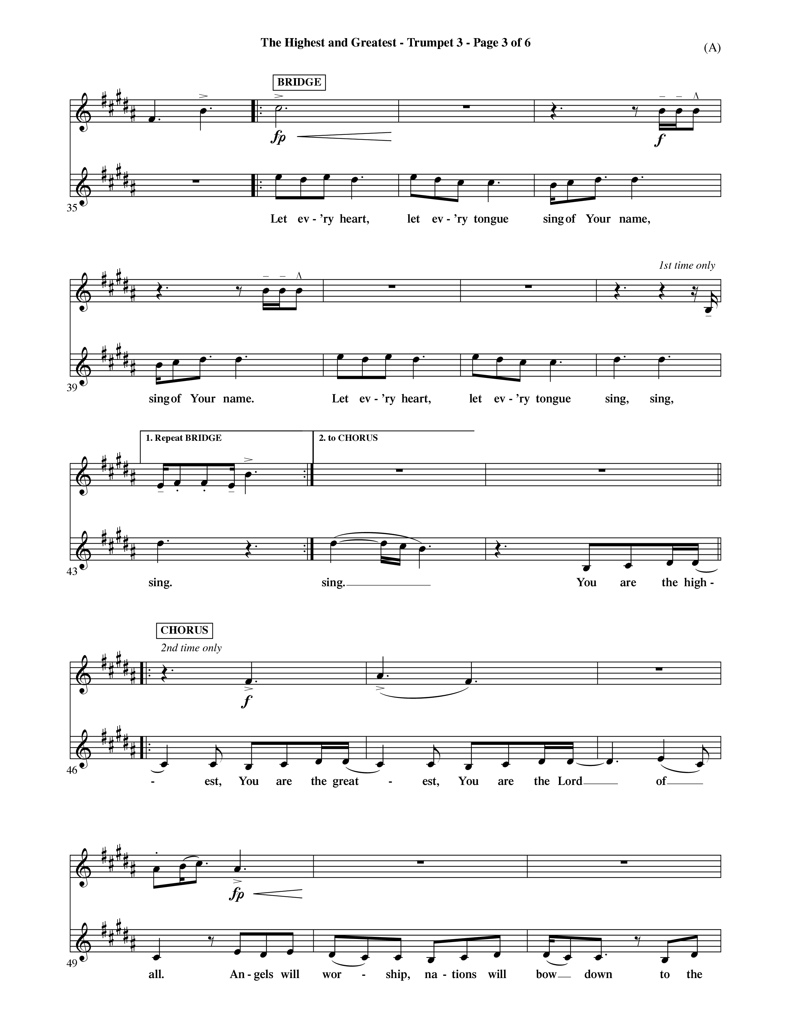 The Highest And The Greatest (Choral Anthem SATB) Trumpet 3 (Word Music Choral / Arr. David Shipps)