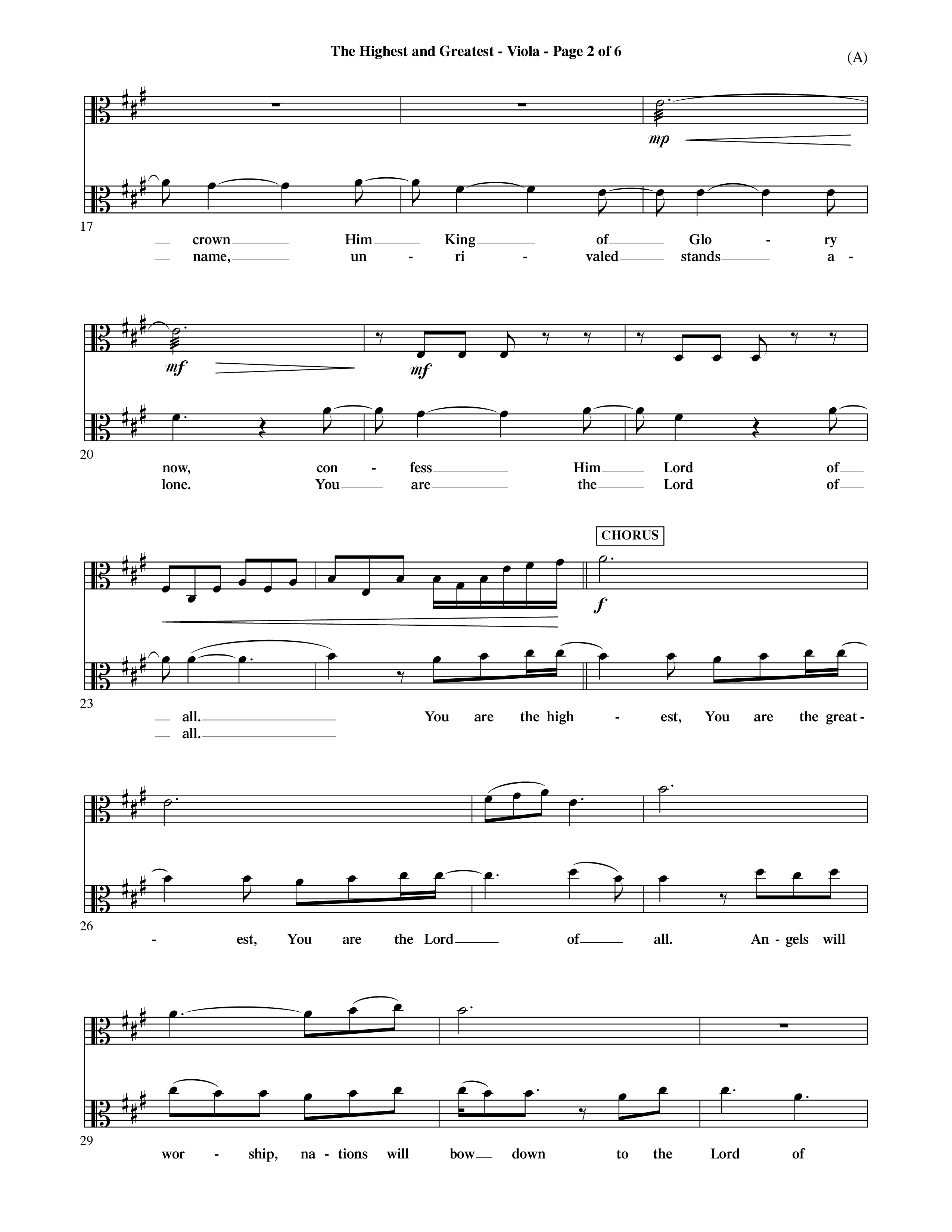 The Highest And The Greatest (Choral Anthem SATB) Viola (Word Music Choral / Arr. David Shipps)