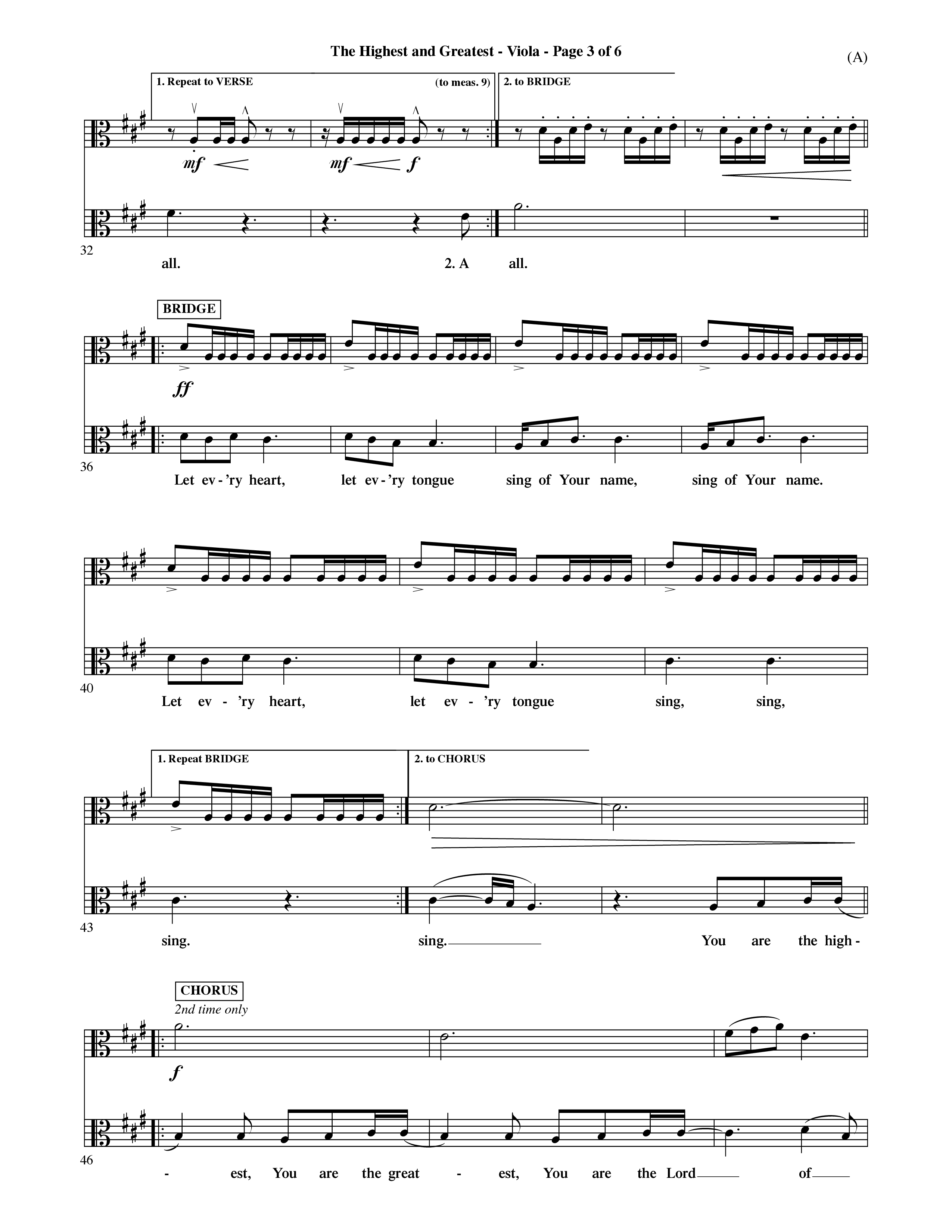 The Highest And The Greatest (Choral Anthem SATB) Viola (Word Music Choral / Arr. David Shipps)