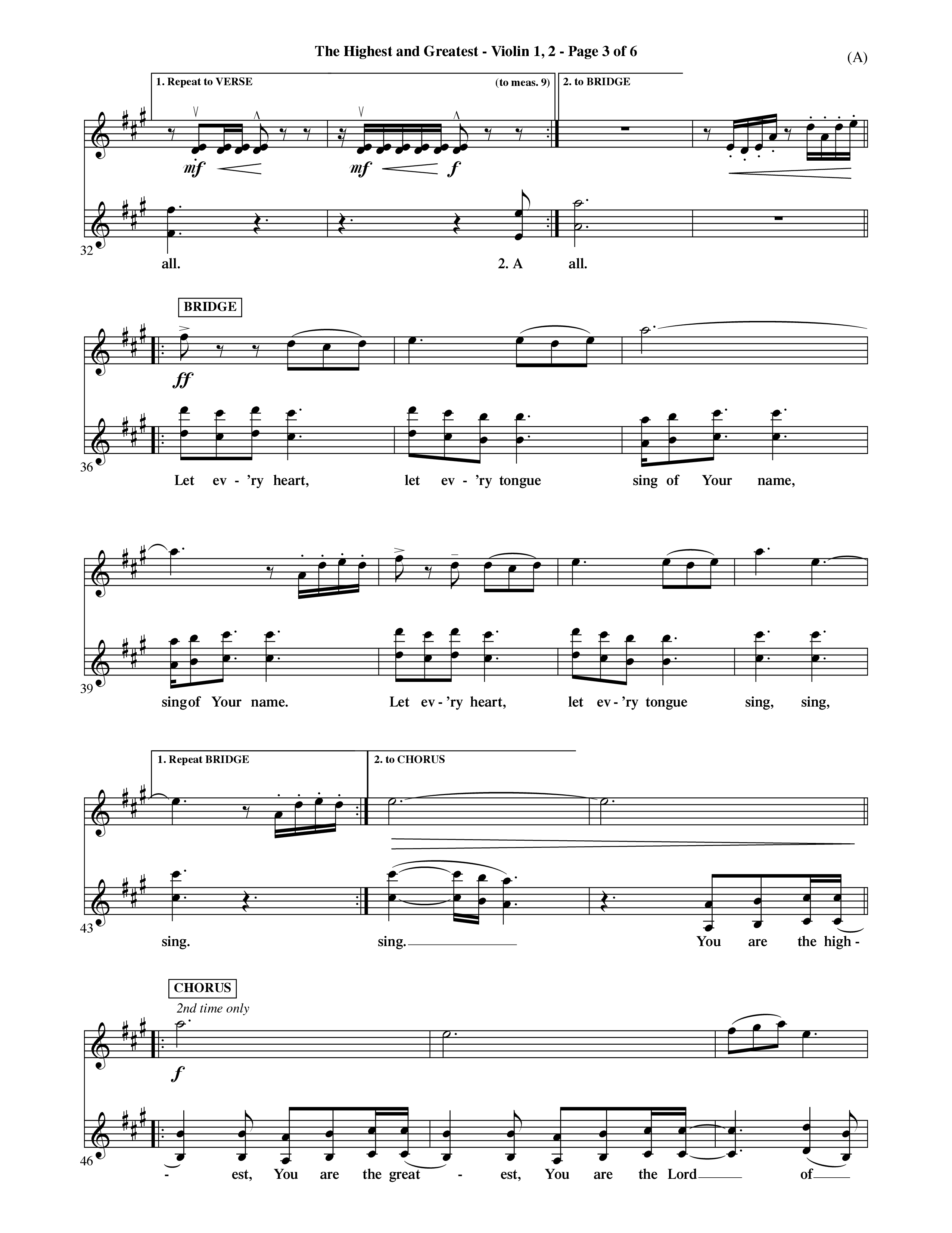The Highest And The Greatest (Choral Anthem SATB) Violin 1/2 (Word Music Choral / Arr. David Shipps)