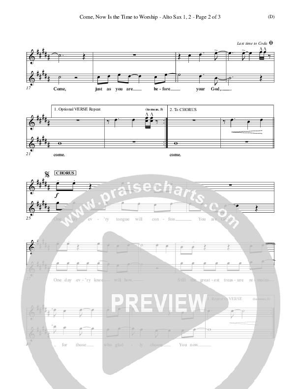 Come Now Is The Time To Worship Alto Sax 1/2 (Brian Doerksen)