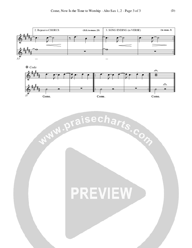 Come Now Is The Time To Worship Alto Sax 1/2 (Brian Doerksen)