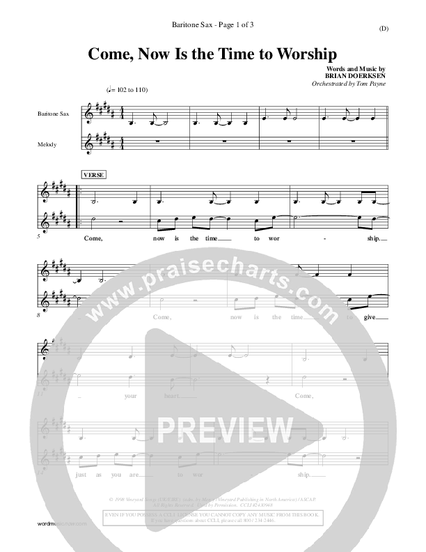 Come Now Is The Time To Worship Bari Sax (Brian Doerksen)