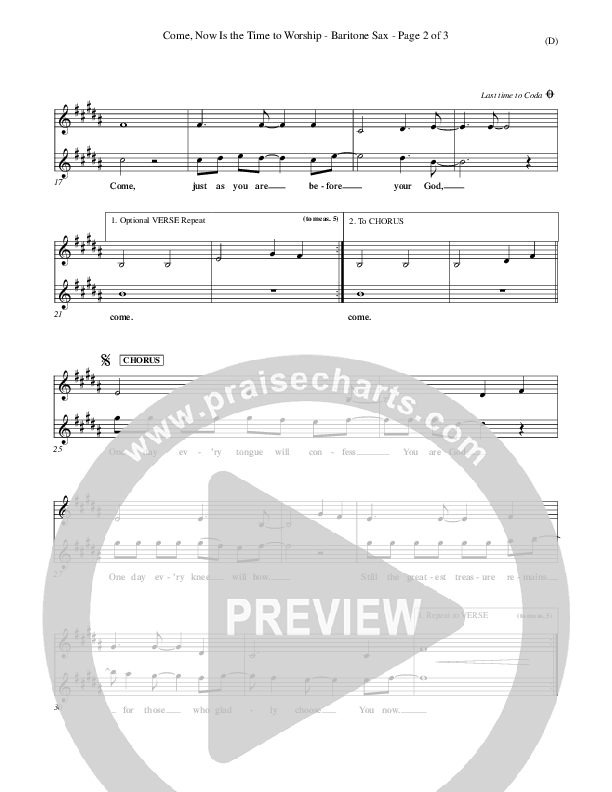 Come Now Is The Time To Worship Bari Sax (Brian Doerksen)