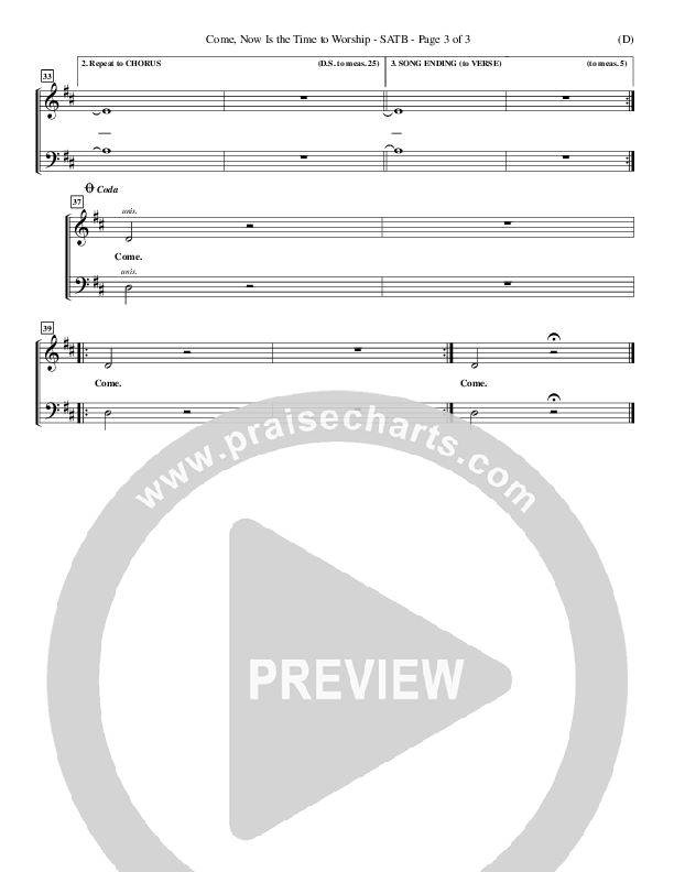 Come Now Is The Time To Worship Choir Vocals (SATB) (Brian Doerksen)