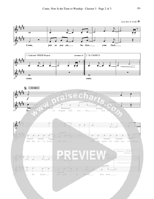 Come Now Is The Time To Worship Clarinet 3 (Brian Doerksen)