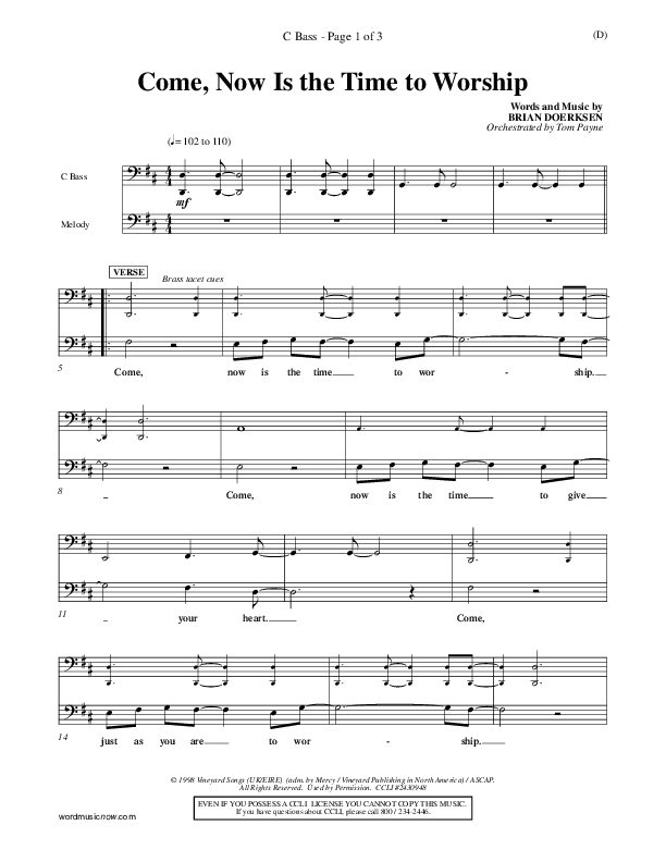 Come Now Is The Time To Worship Contrabass (Brian Doerksen)