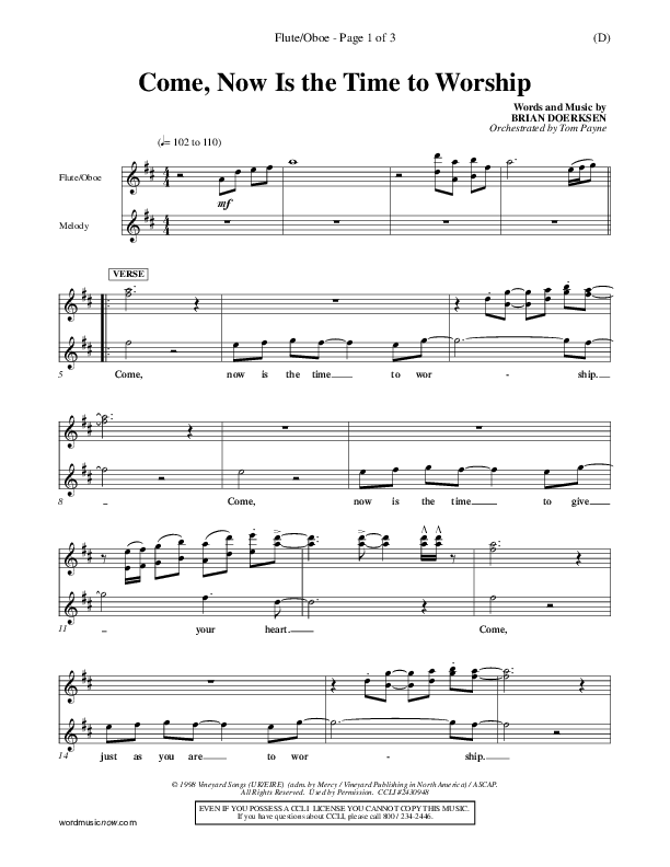 Come Now Is The Time To Worship Flute/Oboe (Brian Doerksen)