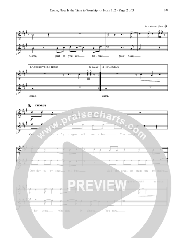 Come Now Is The Time To Worship French Horn 1/2 (Brian Doerksen)