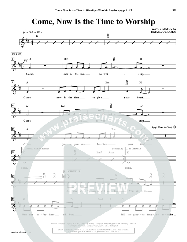 Come Now Is The Time To Worship Lead Sheet (SAT) (Brian Doerksen)