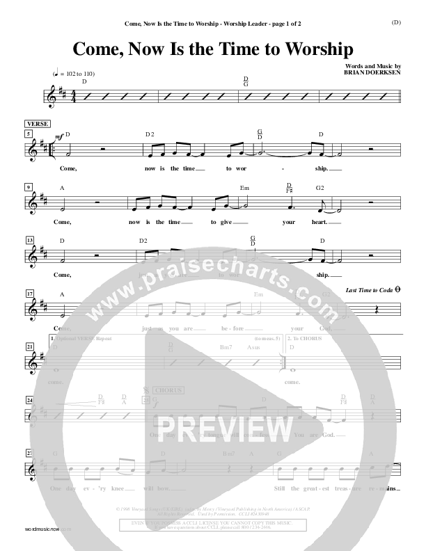 Come Now Is The Time To Worship Lead Sheet (Brian Doerksen)