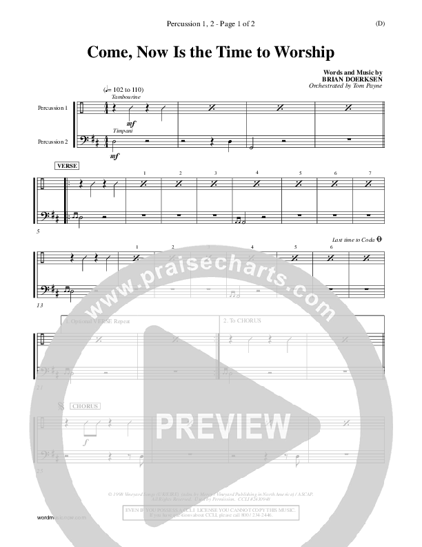 Come Now Is The Time To Worship Percussion 1/2 (Brian Doerksen)