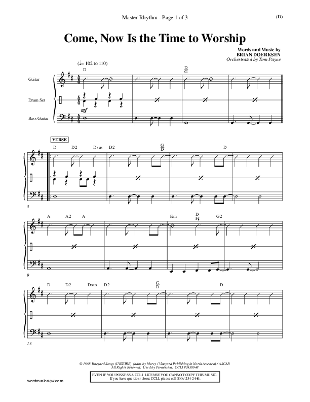 Come Now Is The Time To Worship Rhythm Chart (Brian Doerksen)