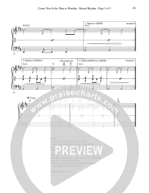 Come Now Is The Time To Worship Rhythm Chart (Brian Doerksen)