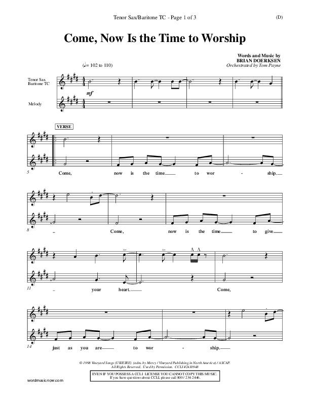 Come Now Is The Time To Worship Tenor Sax 2 (Brian Doerksen)