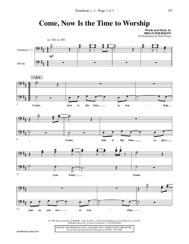 Come Now Is The Time To Worship Trombone 1/2 (Brian Doerksen)
