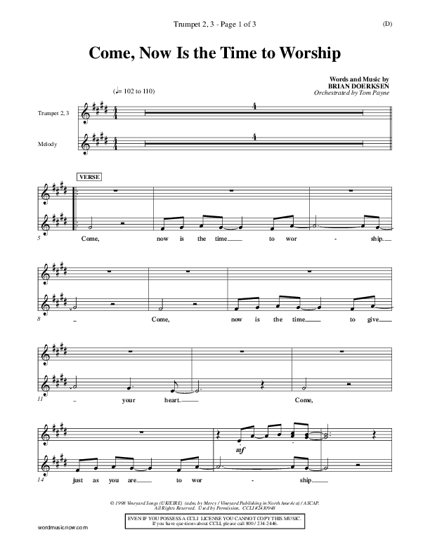 Come Now Is The Time To Worship Trumpet 2/3 (Brian Doerksen)
