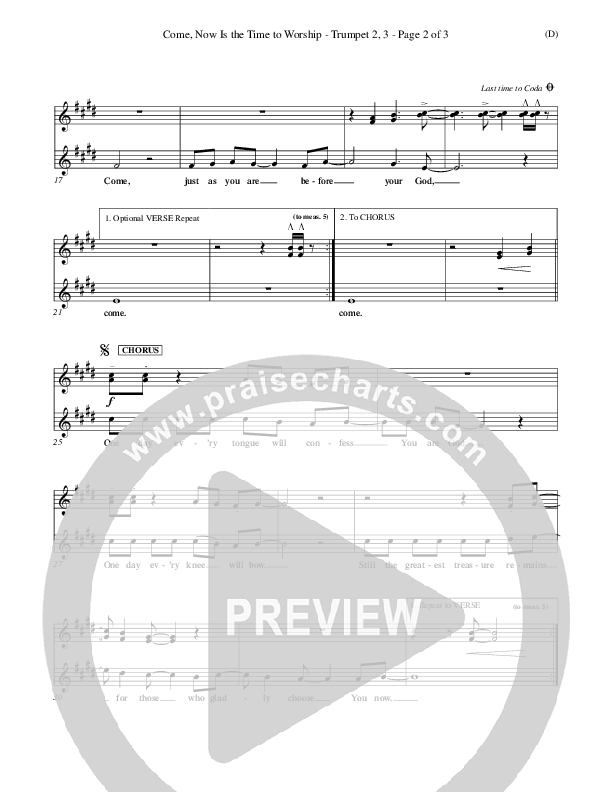 Come Now Is The Time To Worship Trumpet 2/3 (Brian Doerksen)