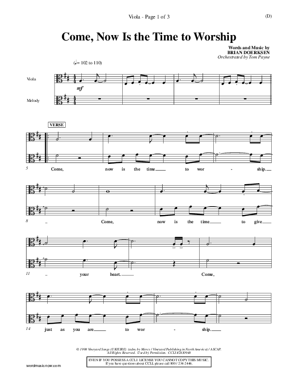 Come Now Is The Time To Worship Viola (Brian Doerksen)