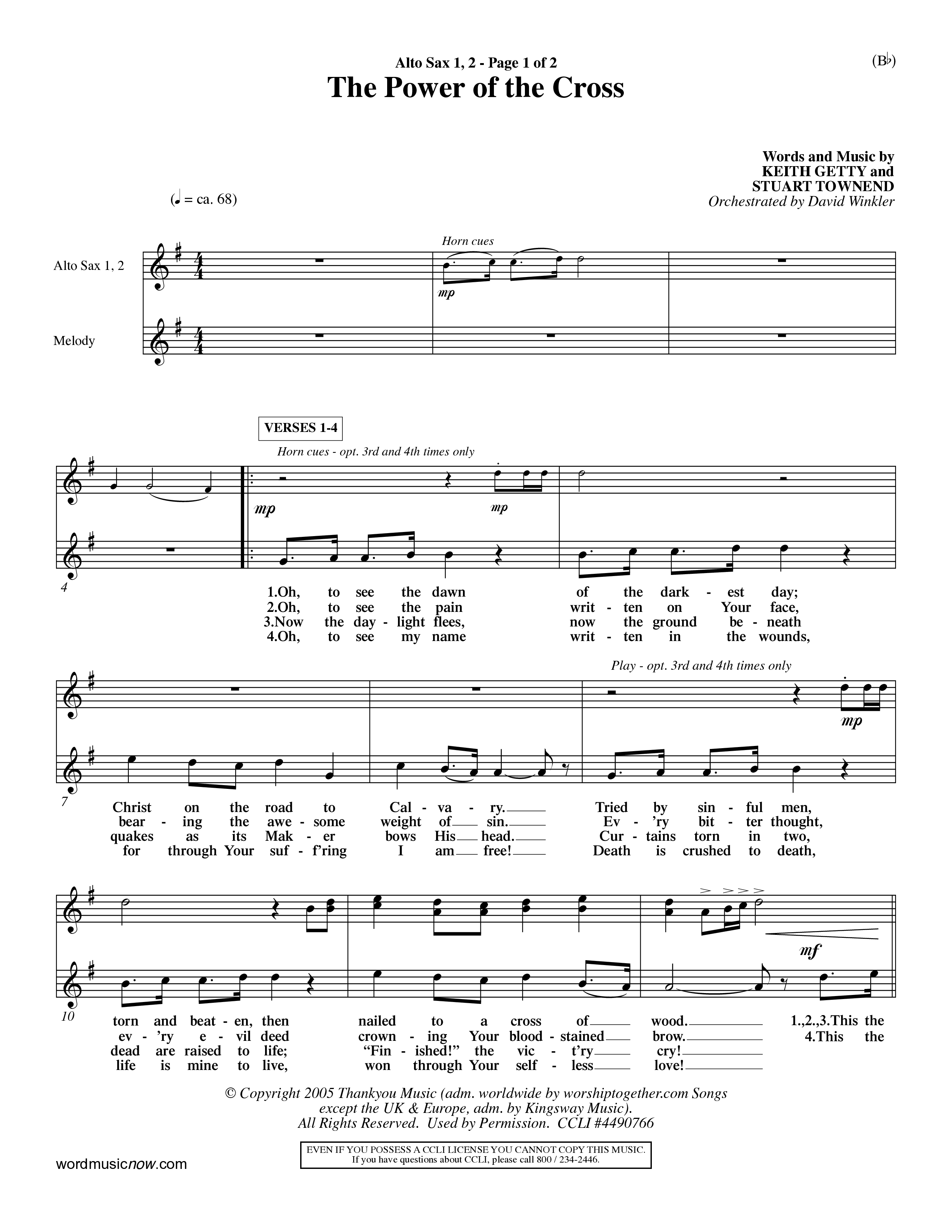 The Power Of The Cross (Choral Anthem SATB) Alto Sax 1/2 (Word Music Choral / Orch. David Winkler)