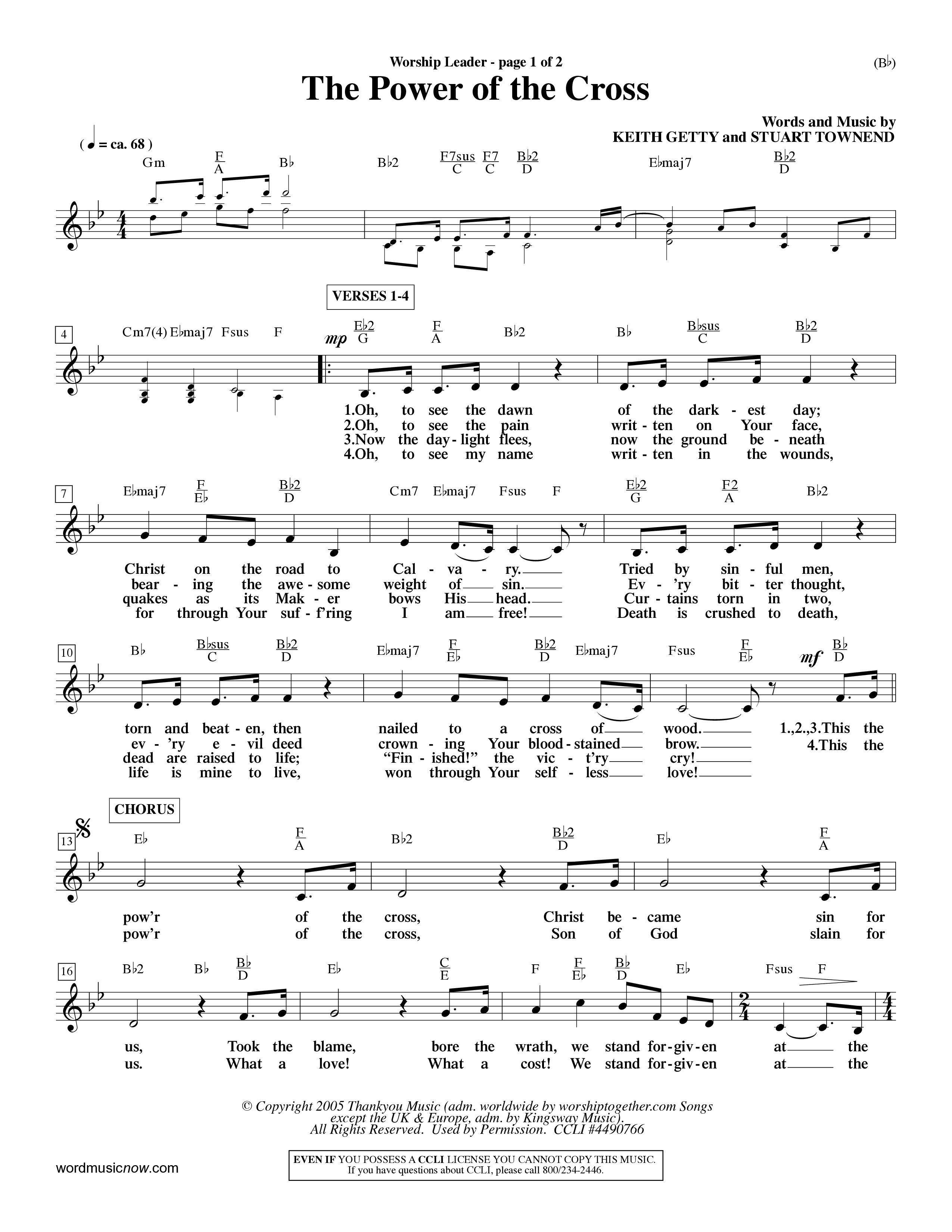 The Power Of The Cross (Choral Anthem SATB) Lead Sheet (Mel) (Word Music Choral / Orch. David Winkler)